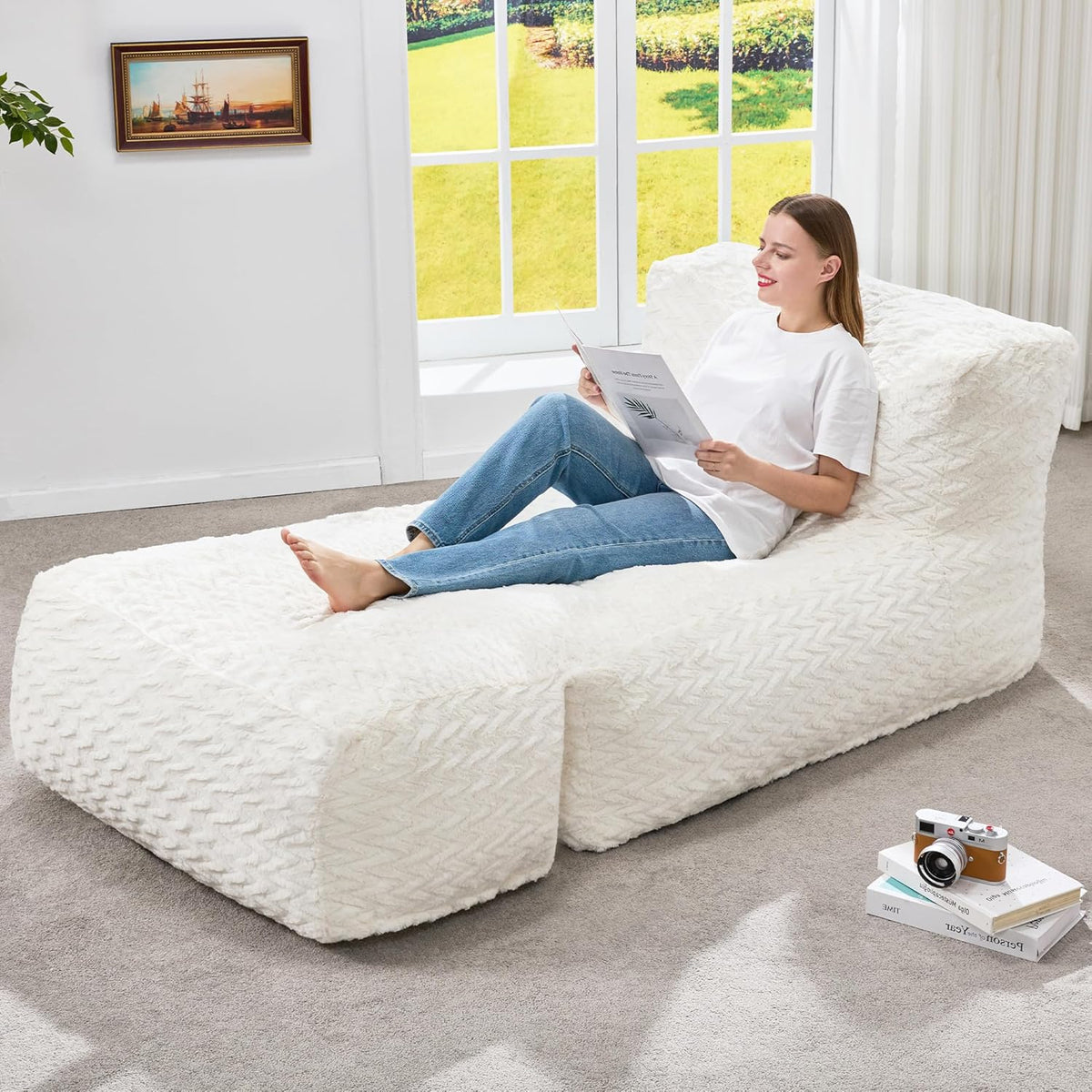 Hobestluk Big Bean Bag Lounger Chairs Large Beanbag Chair for Adults Bean Bag Sofa Memory Foam