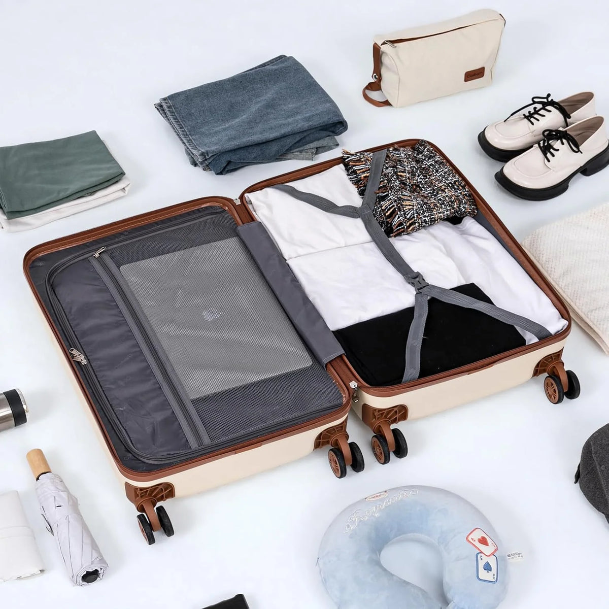 5-Piece Luggage Set with Spinner Wheels, Hard-Shell ABS Luggage Set with Tsa Lock, Lightweight Hard-Shell Waterproof Travel Case, Unisex, Gray