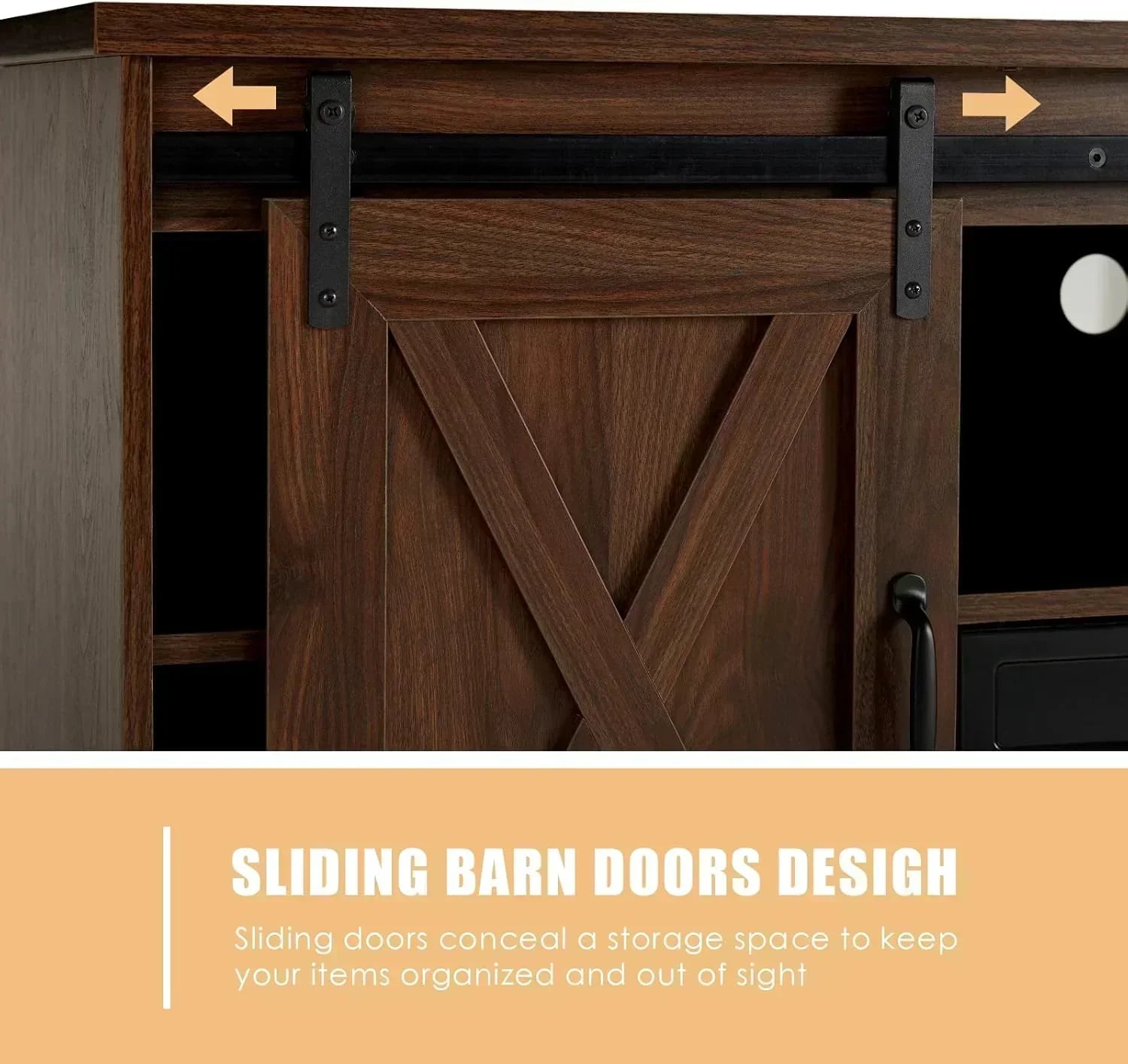 AMERLIFE Fireplace TV Stand with Sliding Barn Door  Farmhouse 63 Fireplace Entertainment Center