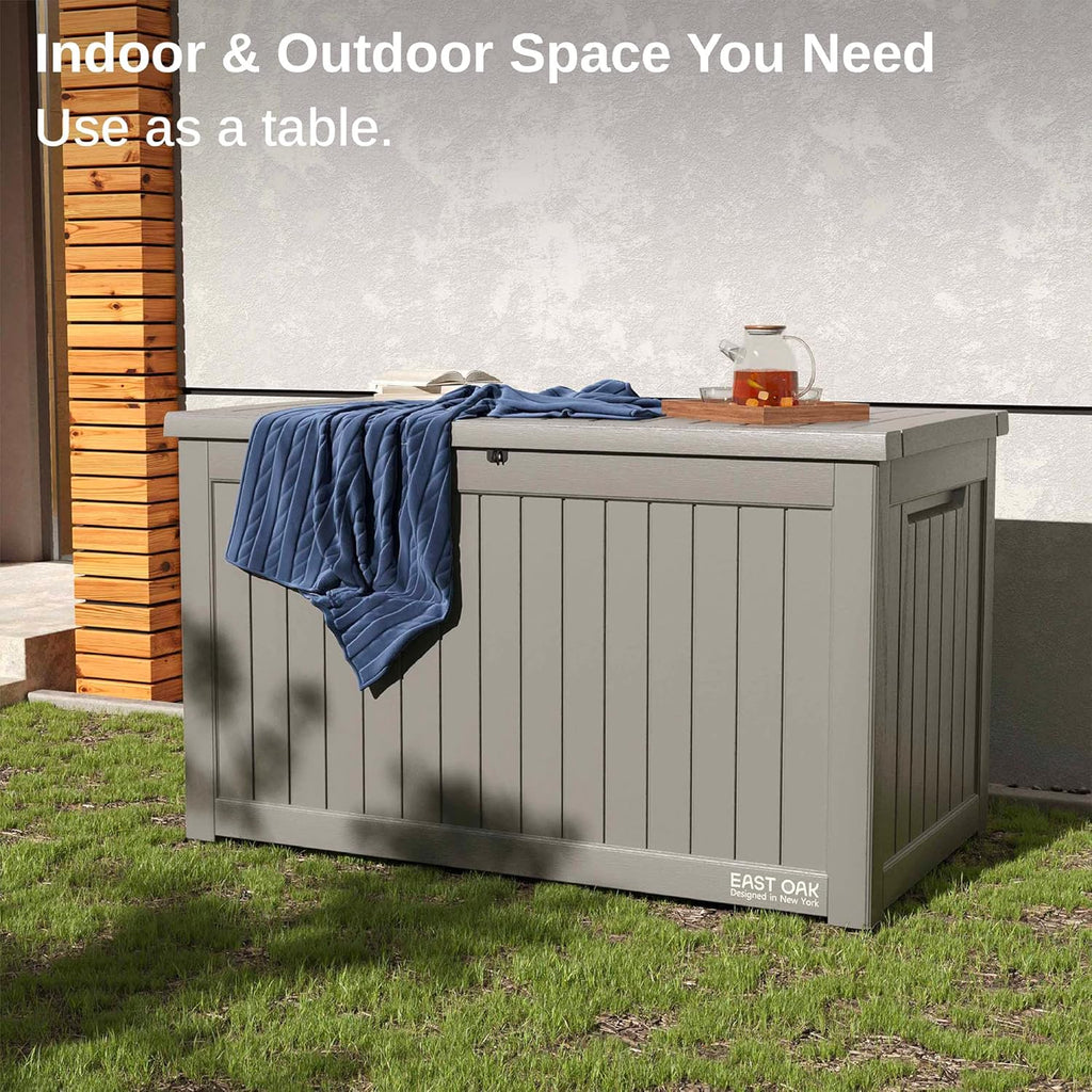 EAST OAK Outdoor Storage Box 60 Gallon Deck Box Indoor and Outdoor Use Waterproof Resin Storage
