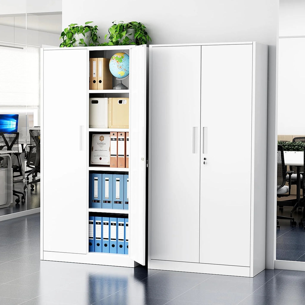 Greenvelly Metal Storage Cabinet, 72 Black Locking Metal Cabinet with 2 Doors and 4 Adjustable Shelves, Lockable Garage Storage Cabinets for Home Office, Garage, Kitchen, Living Room