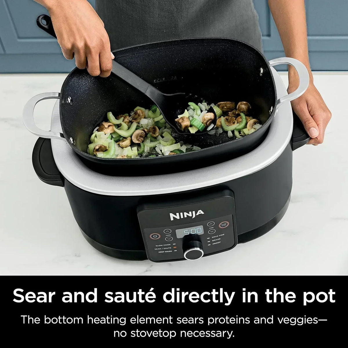 Ninja Slow Cooker 8.5 Quart Multi Cooker with Dutch oven steamer glass lid with integrated spoon