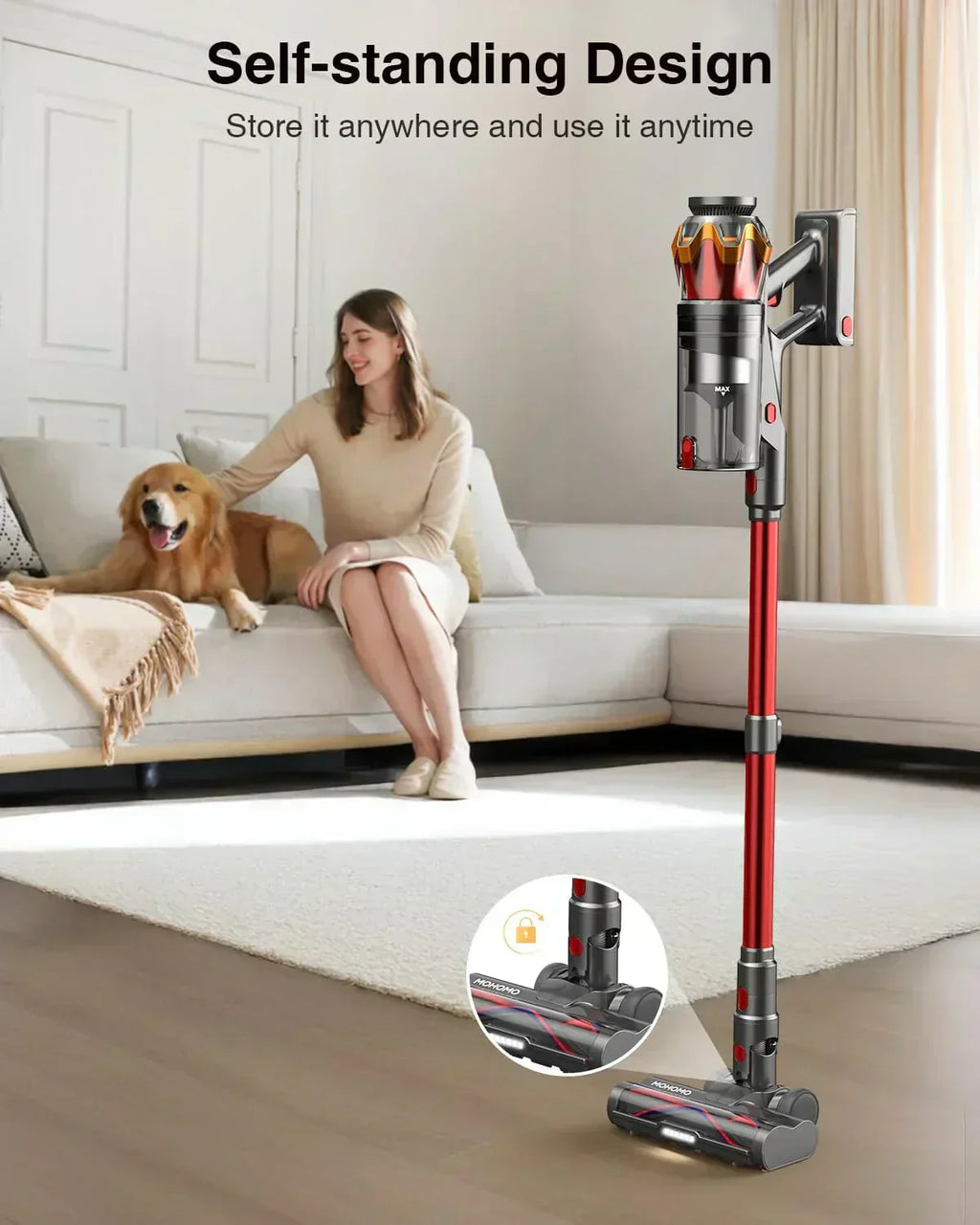 Cordless Vacuum Cleaner 580W 48KPA 65Mins Vacuum Cleaners for Home Self-Standing Stick Vacuum