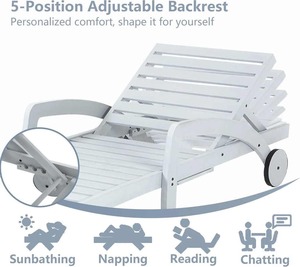 Pool Chaise Lounge Chairs Set of 4 5-Position Adjustable Outdoor Patio Lounge Chairs Wood Reclining Chaise Lounger Chair with Pullout Side Table
