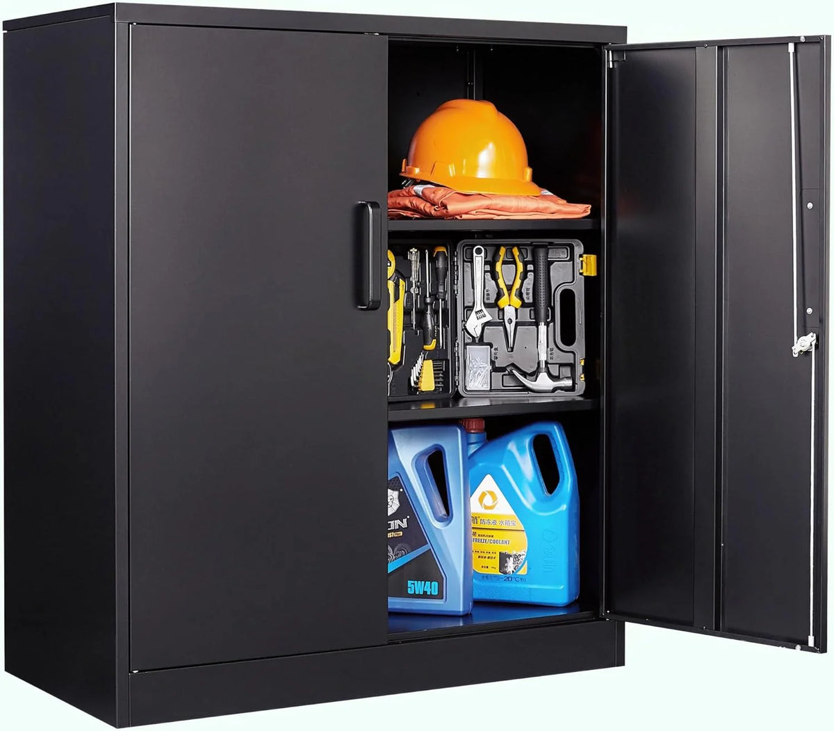 Metal Storage Cabinet with 2 Doors and 6 Shelves,Black Metal Cabinet with Lock,71 Lockable Garage Storage Cabinets,Locking File Cabinet,Steel Tool Cabinets for Home,Office,Garage,Shop,School