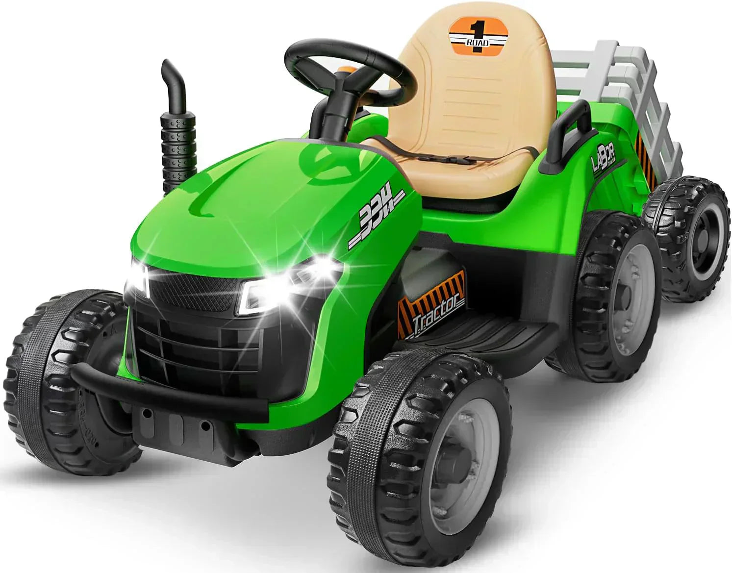 24V Ride On Tractor Tiltable Detachable Trailer 2x65W Motors EVA Tires Remote Control
