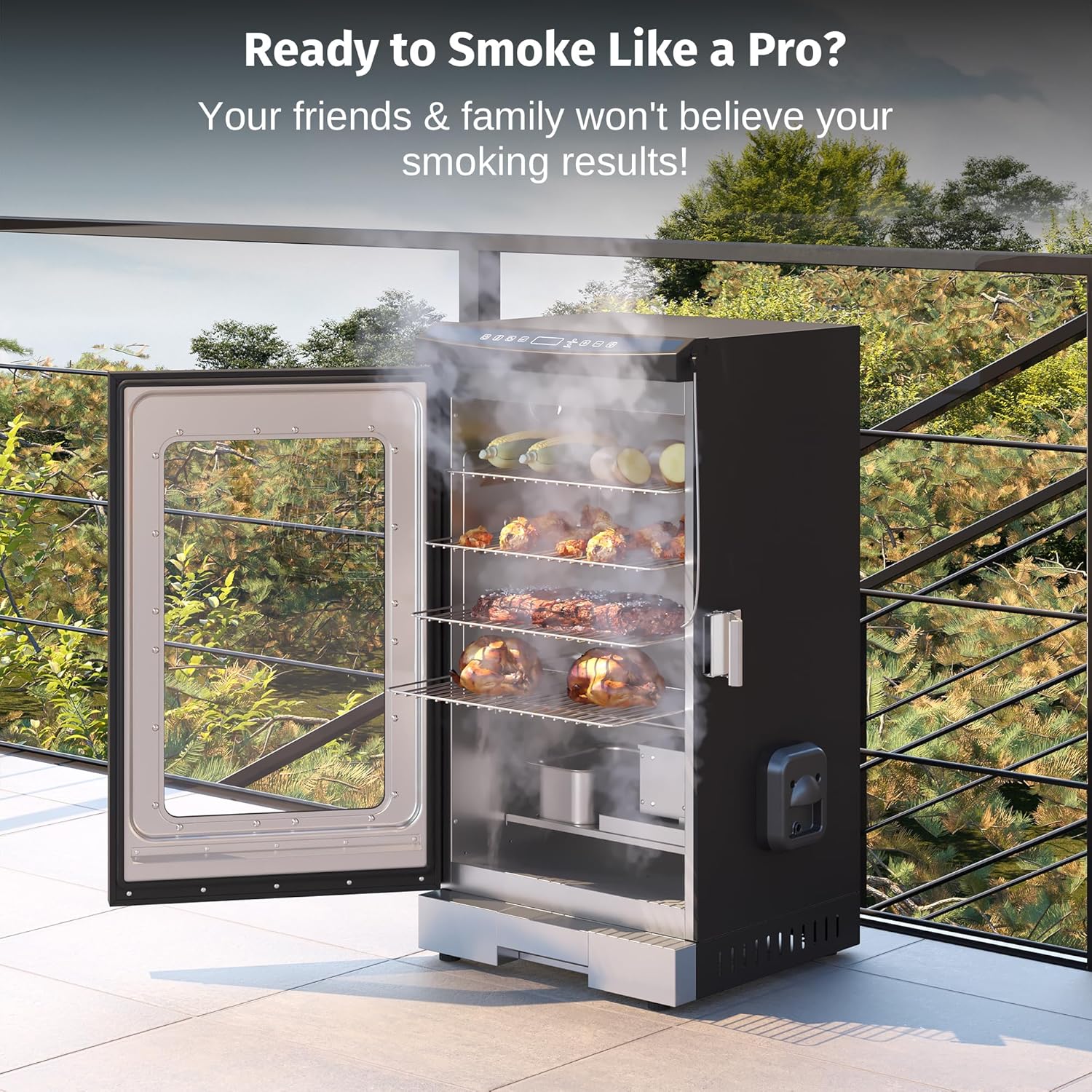 EAST OAK 30 Outdoor Electric Smoker | Built-in meat probe, smokes up to 6 times longer in a single load, side loader for uninterrupted smoking