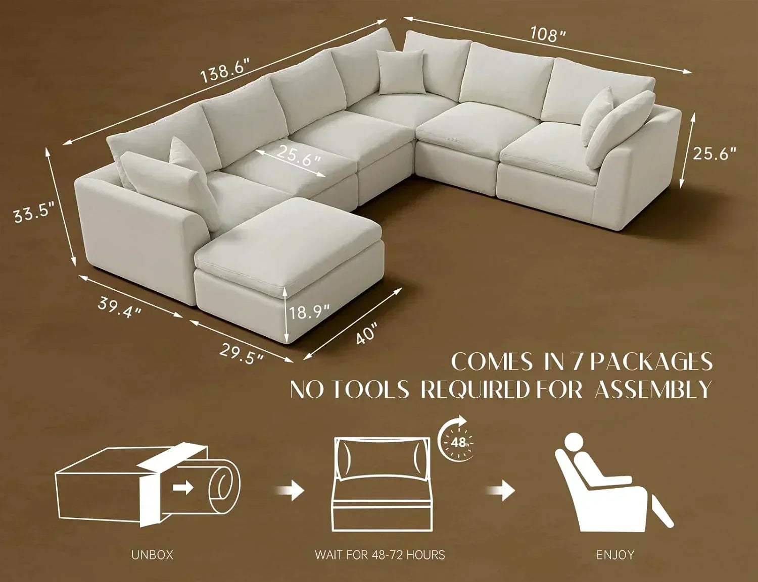 110 inch cloud sectional sofa for living room convertible L-shaped sofa 3 seater sectional sofa