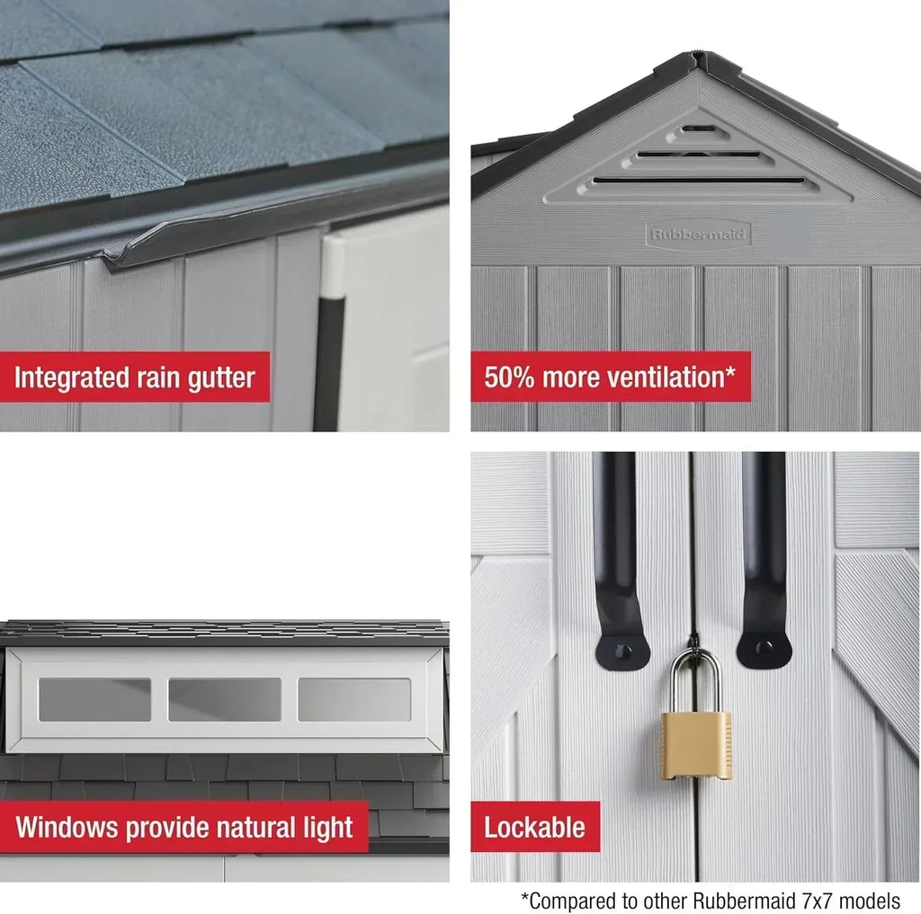Rubbermaid Resin Outdoor Storage Shed With Floor Weather Resistant Gray Organization for Home