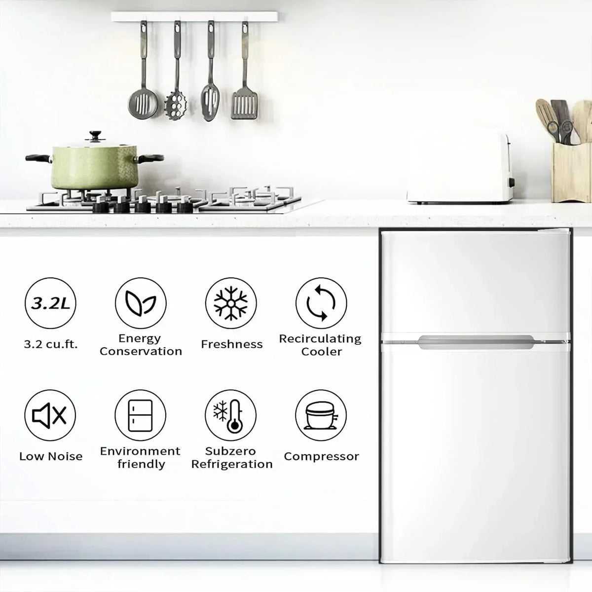 Antarctic Star Compact Mini Refrigerator Separate Freezer Small Fridge Double 2-Door