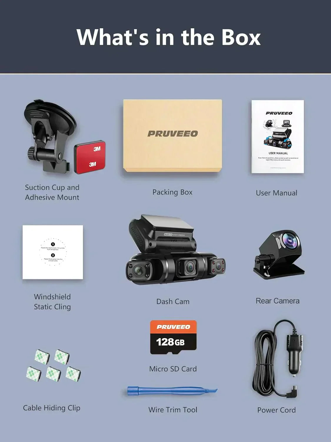 PRUVEEO 360-degree view car dash cam built-in GPS WiFi recording parking mode monitor