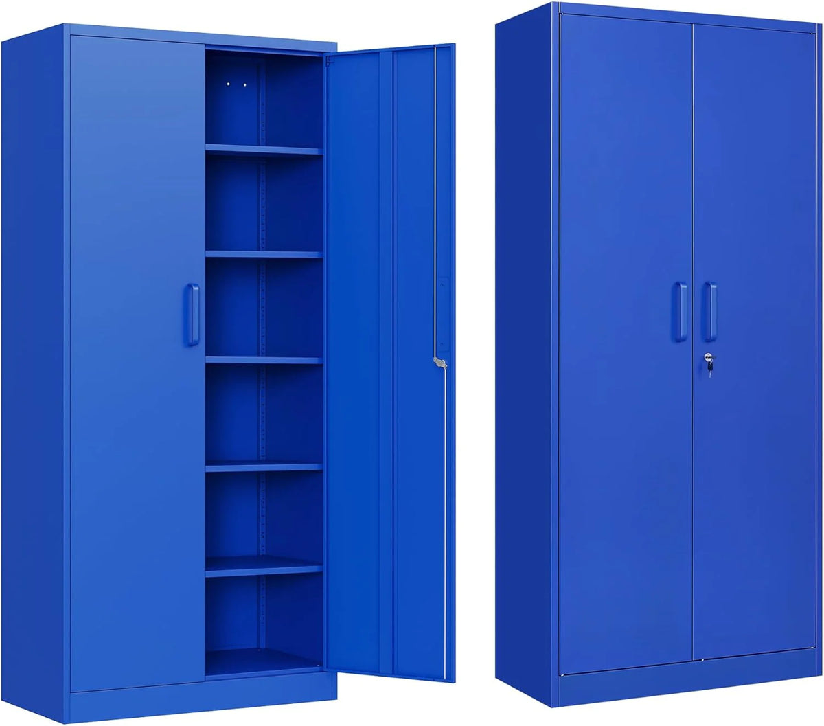 Metal Storage Cabinet with 2 Doors and 6 Shelves,Black Metal Cabinet with Lock,71 Lockable Garage Storage Cabinets,Locking File Cabinet,Steel Tool Cabinets for Home,Office,Garage,Shop,School