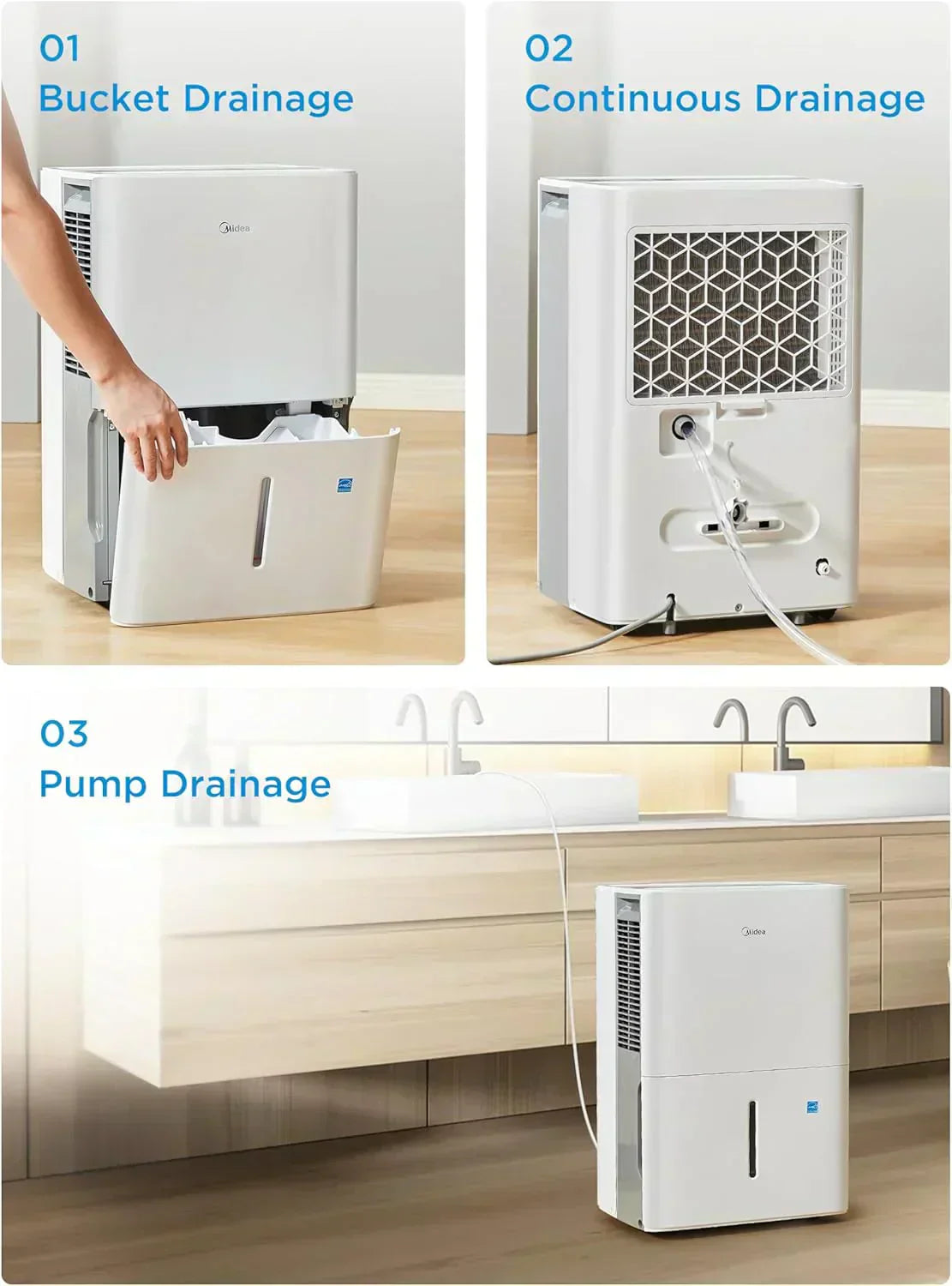 Midea 4,500 Sq. Ft. Dehumidifier Pump Included Energy Star Certified 50 Pint Ideal For Basements