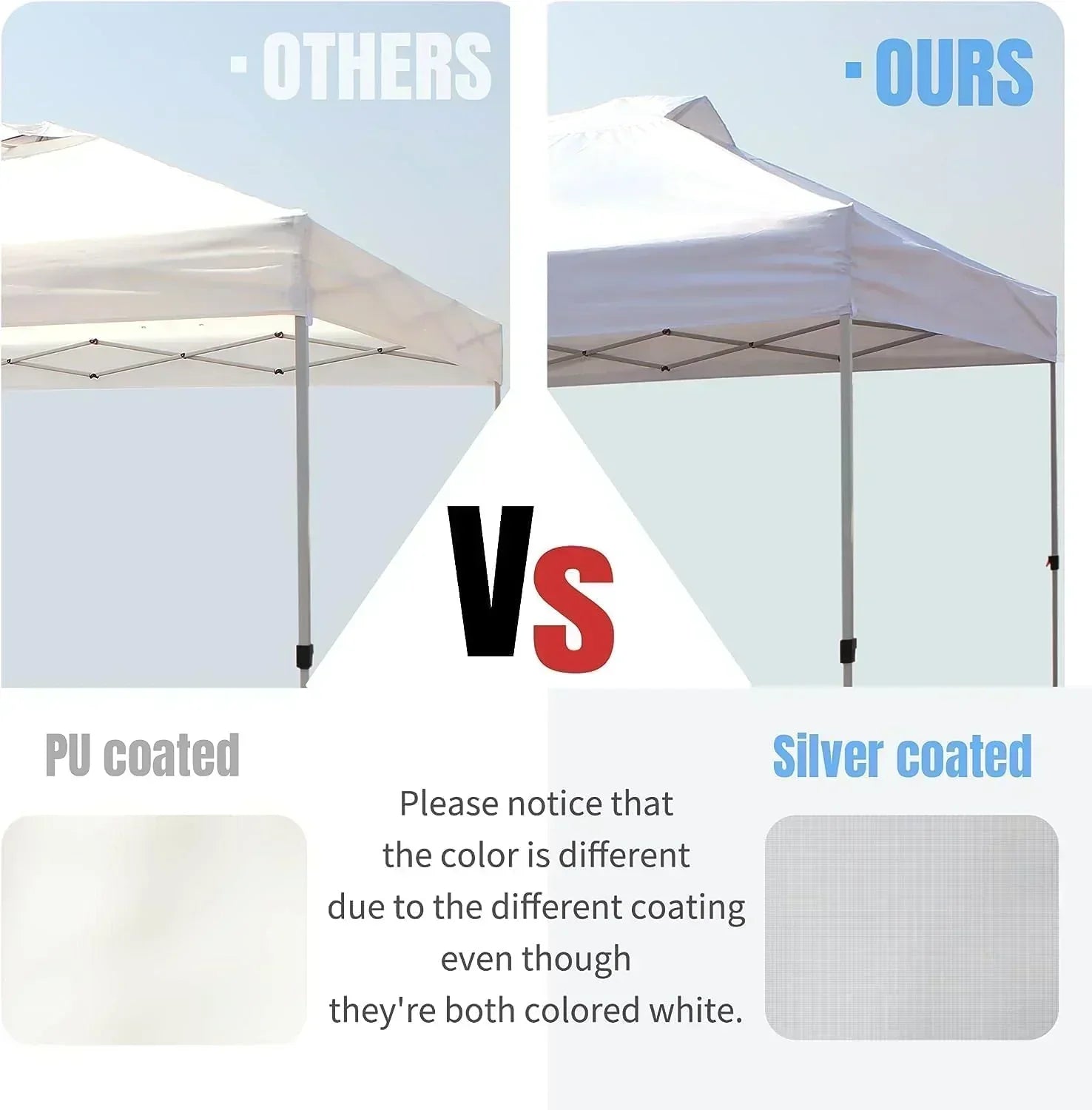 10x10 Pop-Up Awning One-Click Installation Beach Tent Outdoor Sunshade Silver Coated Top