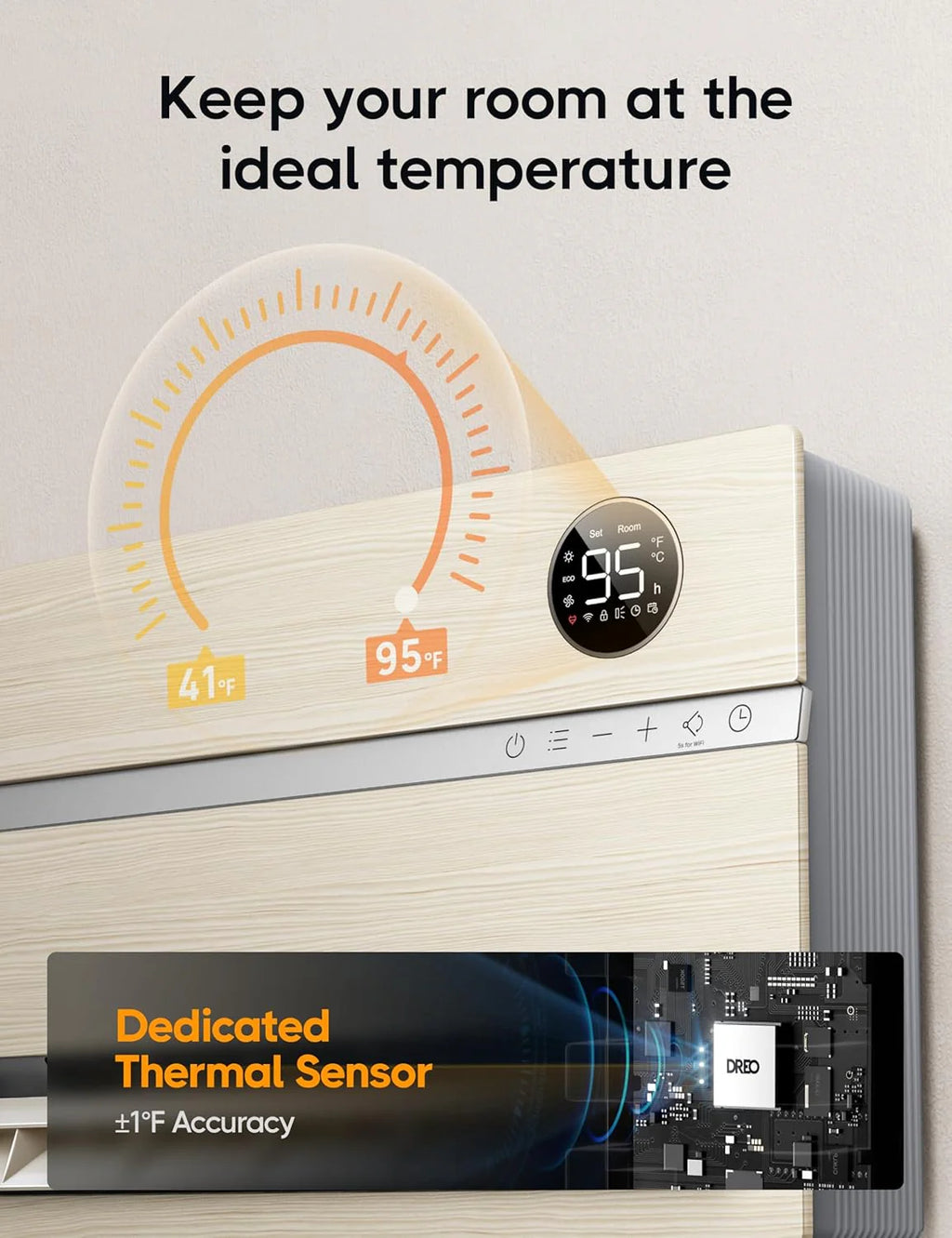 Dreo Smart Wall Heater, Electric Space Heater for Bedroom 1500W, 120�� Vertical Oscillation, Adjustable Thermostat, Remote Control, 24H Timer, Easy-Mount Heater for Indoor Use, Works with Alexa, WH719S