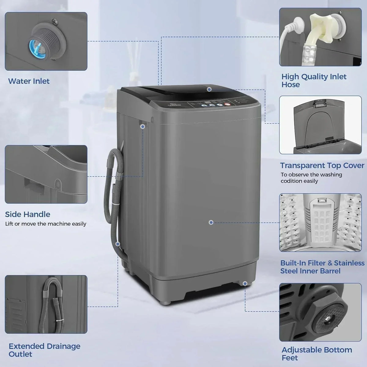 Nictemaw Portable Washing Machine 20Lbs Capacity Full-Automatic Portable Washer Machine