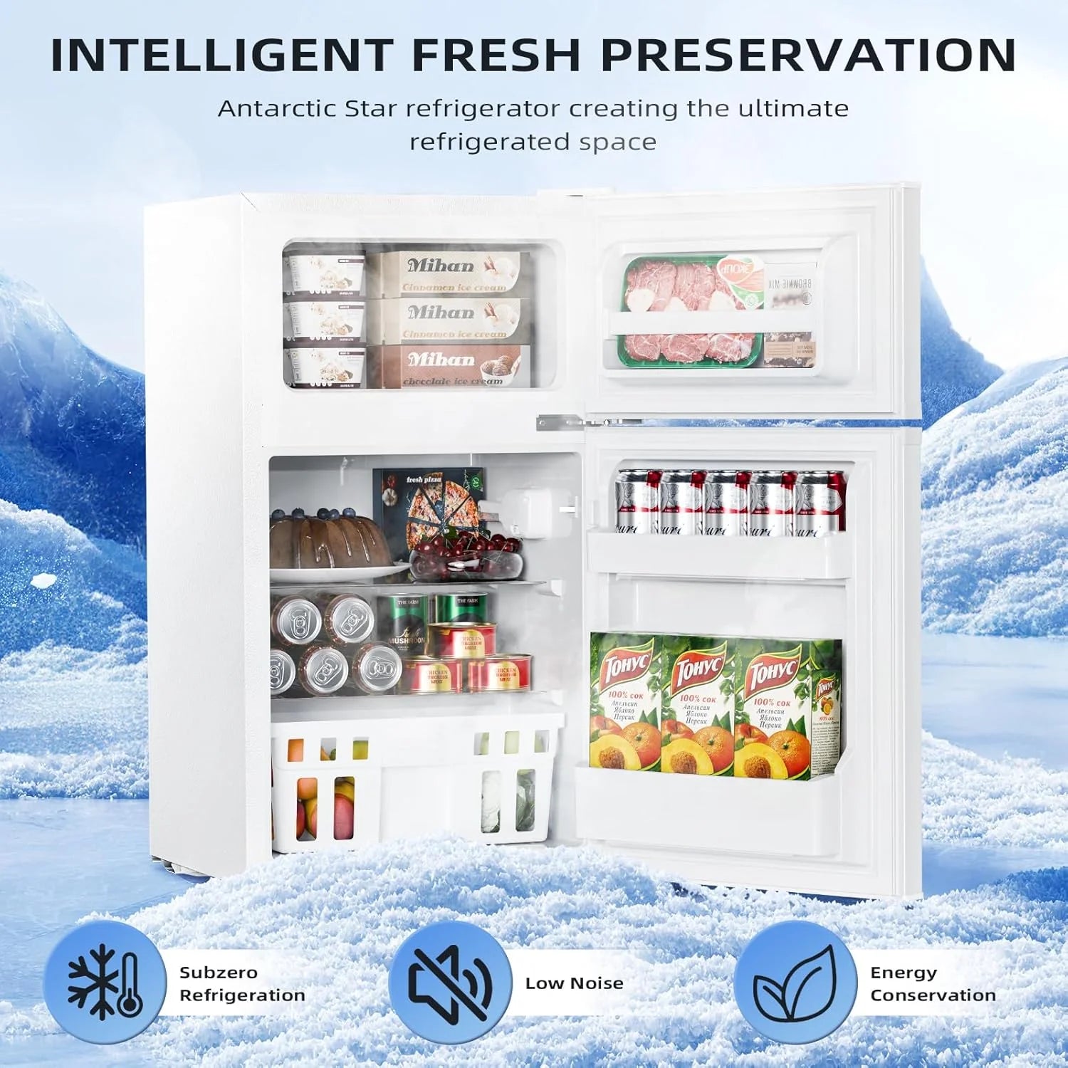 Antarctic Star 3.2 Cu.Ft,Mini Refrigerator with Freezer,Double Door Mini Fridge,Compact Refrigerator,Adjustable Thermostat,Mini Refrigerator for Bedroom/Office/Dorm/Kitchen(BLACK)