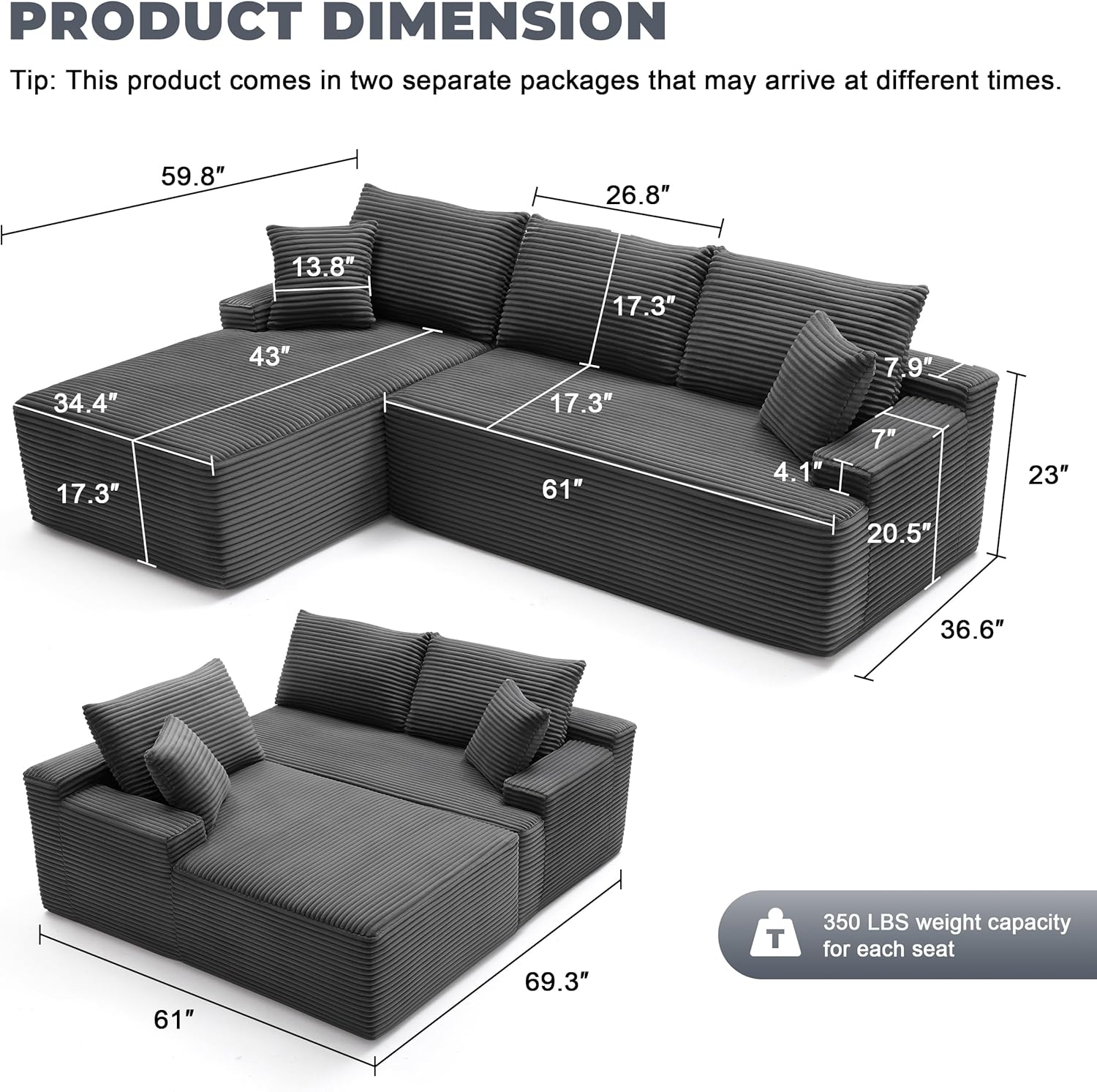 110-inch cloud sofa boneless sofa in the living room modular sofa with deep seats