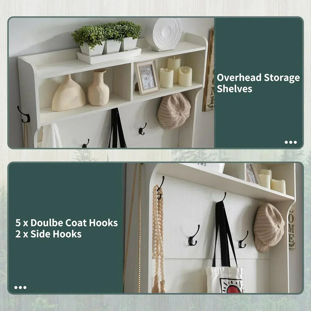 JXQTLINGMU 59-inch Farmhouse Foyer Tree Shoe Storage Entryway Bench Foyer Coat Rack Cabinet
