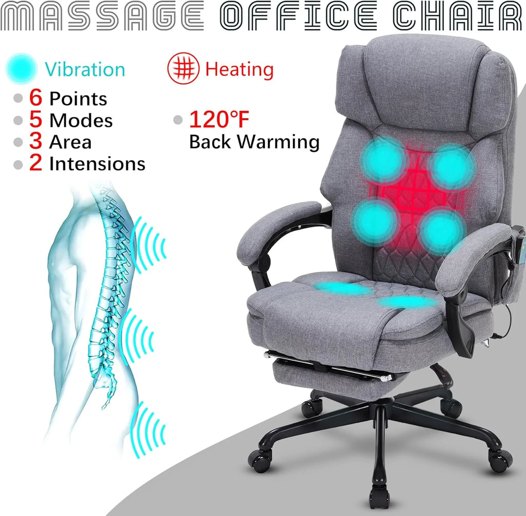 Massage Office Chair with Footrest 6 Point Vibration and Heating Home Executive Office Desk Chair