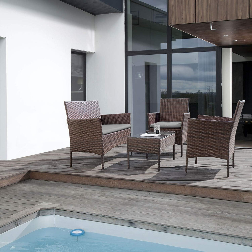 Homall 4 Pieces Outdoor Patio Furniture Sets Rattan Chair Wicker Set, Outdoor Indoor Use Backyard Porch Garden Poolside Balcony Furniture Sets Clearance (Brown and Beige)