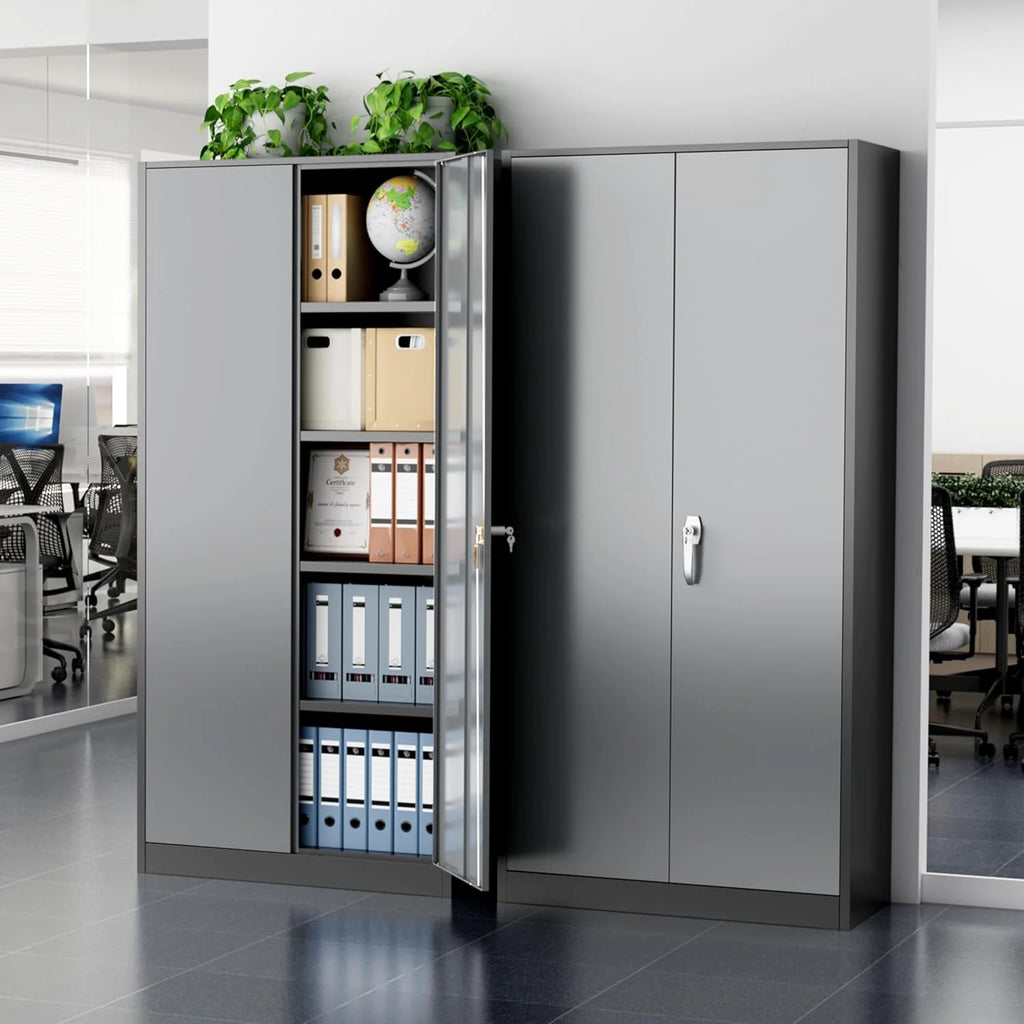 Greenvelly Metal Storage Cabinet, 72 Black Locking Metal Cabinet with 2 Doors and 4 Adjustable Shelves, Lockable Garage Storage Cabinets for Home Office, Garage, Kitchen, Living Room