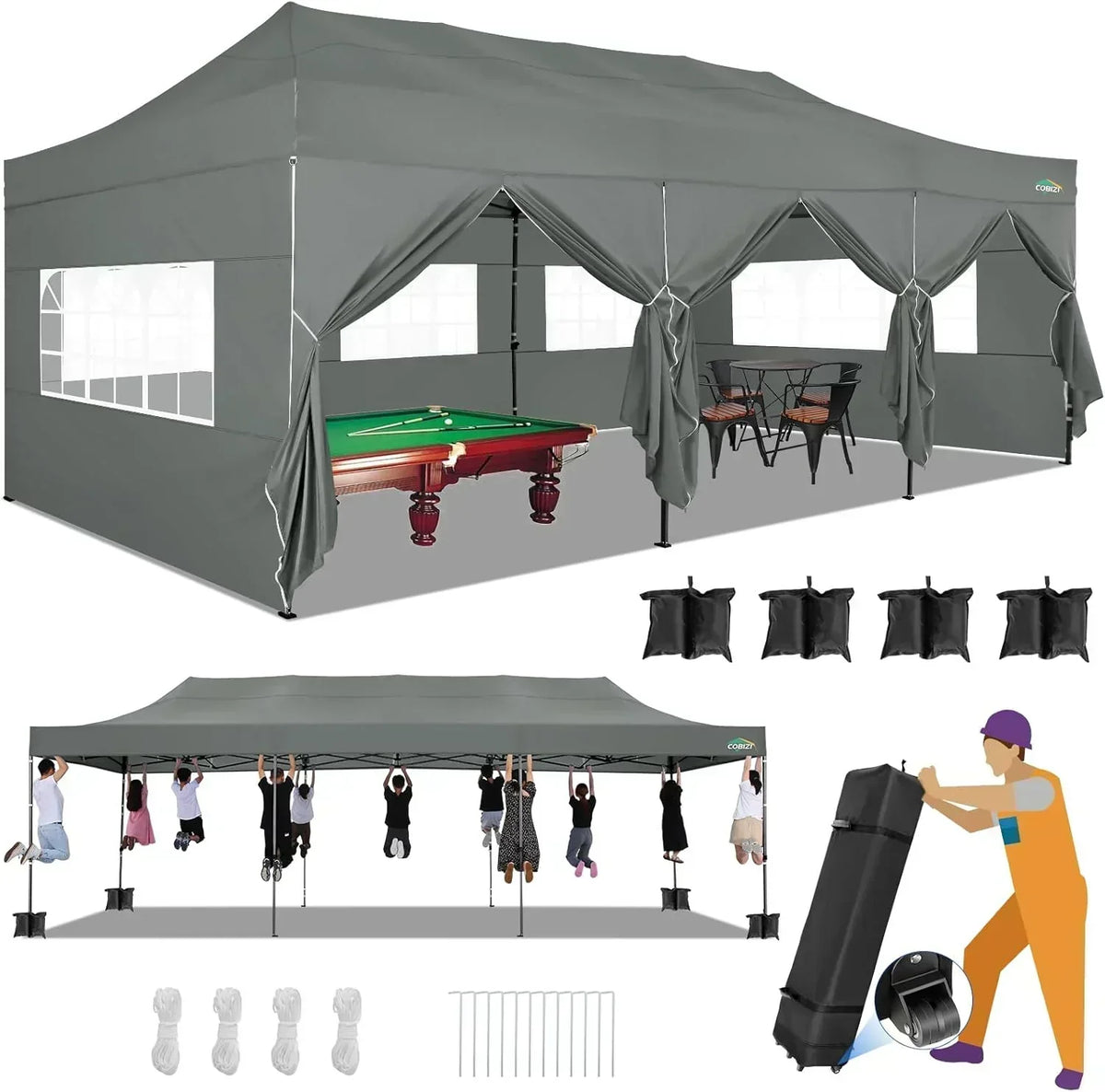 COBIZI 10x20 Heavy Duty Pop up Canopy Tent 6 sidewalls Commercial Canopy Wedding Party Tents
