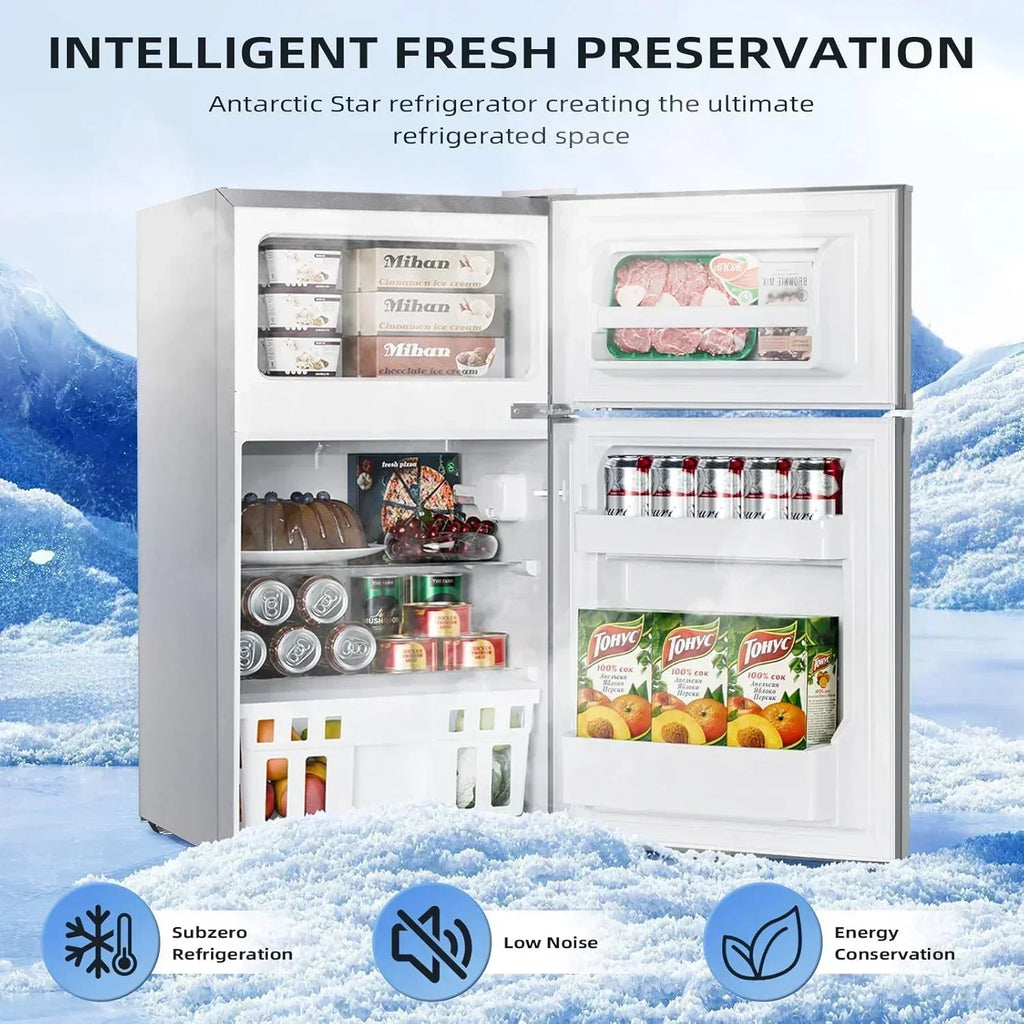 Antarctic Star 3.2 Cu.Ft Mini Refrigerator with Freezer Double Door Fridge Compact Refrigerator