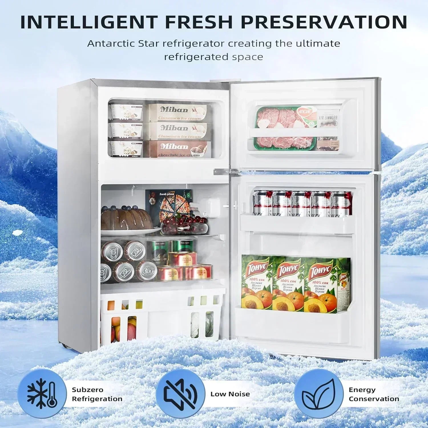 Antarctic Star 3.2 Cu.Ft Mini Refrigerator with Freezer Double Door Fridge Compact Refrigerator
