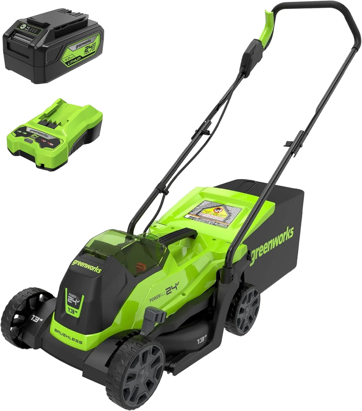 Greenworks 24V 13 Brushless Cordless Lawn Mower with 4.0Ah Battery & Charger