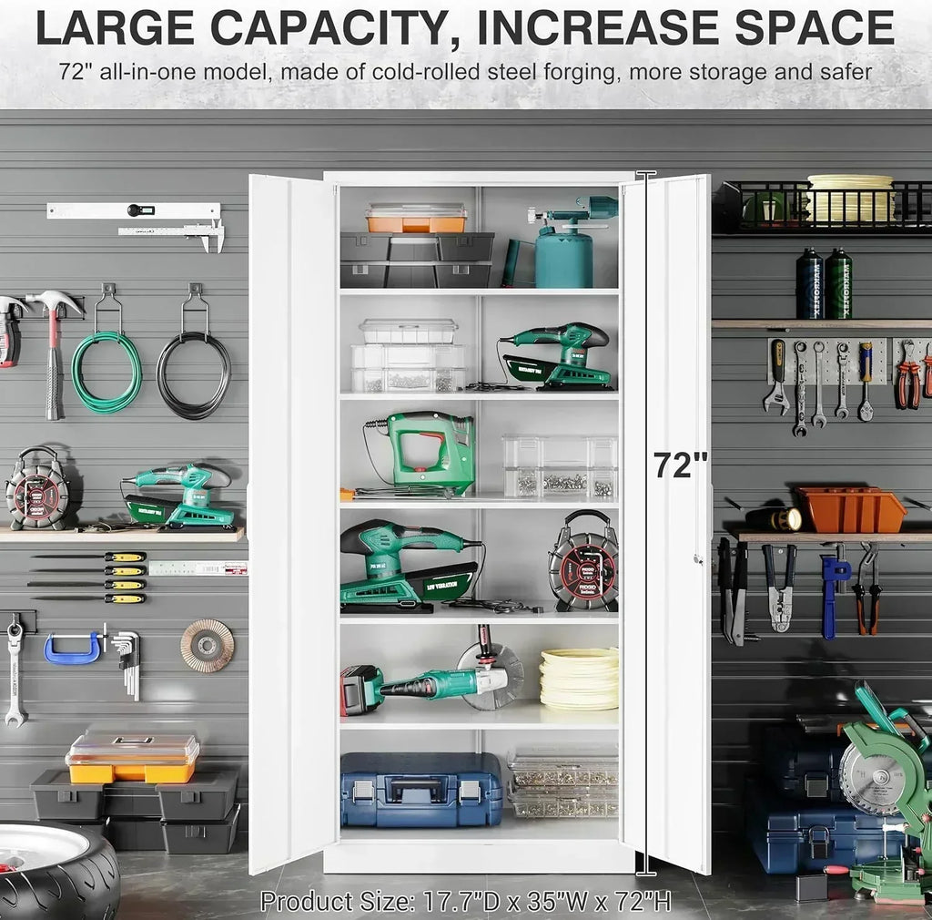Metal Storage Cabinet with 2 Doors and 6 Shelves Black Metal Cabinet Garage Storage Cabinet