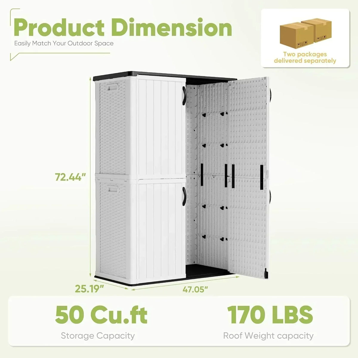 Devoko Outdoor Storage Cabinet 26 Cu Ft with Lockable Doors Horizontal Storage Shed Waterproof