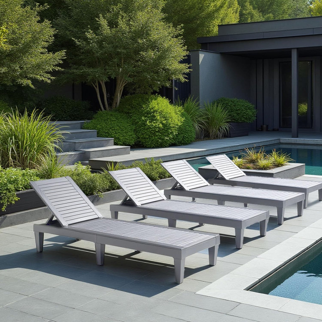 Patio Chairs - Black Chaise Lounge Chair Outdoor 5-Position Adjustable Sun Tanning Chair Waterproof Pool Lounge Chairs Set of 2 Reclining Lawn Chair, Lightweight Outdoor Lounge Chairs