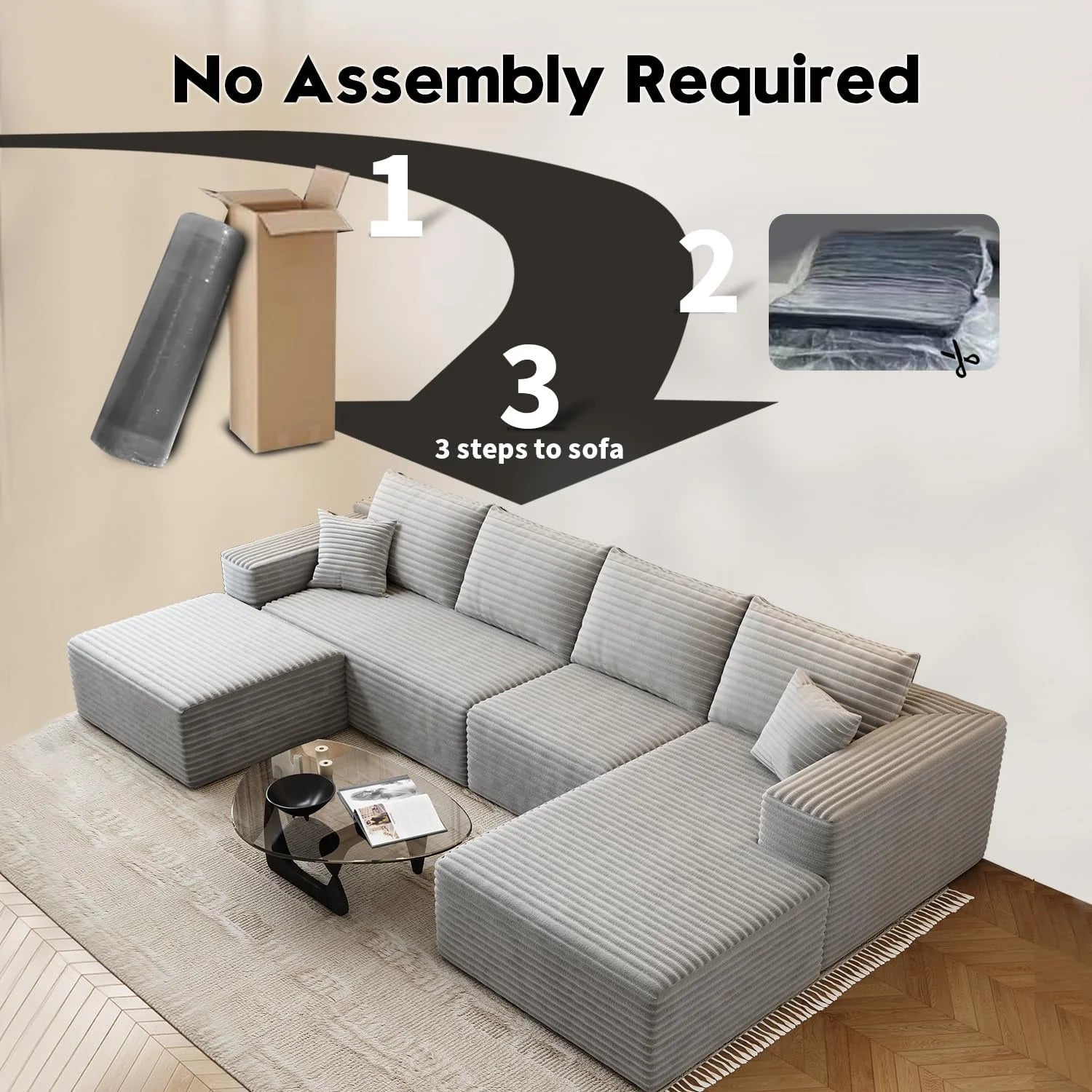 107.5 inch Cloud Modular Sectional Sofa with L-Shaped Chaise Lounge, Modern Minimalist Upholstered Sofa Deep Seating Corner Sofa