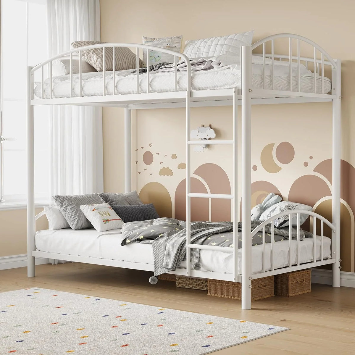 GarveeHome Metal Bunk Bed Twin Over Heavy Duty Bunkbeds Frame Arched Guardrail Safety Ladder