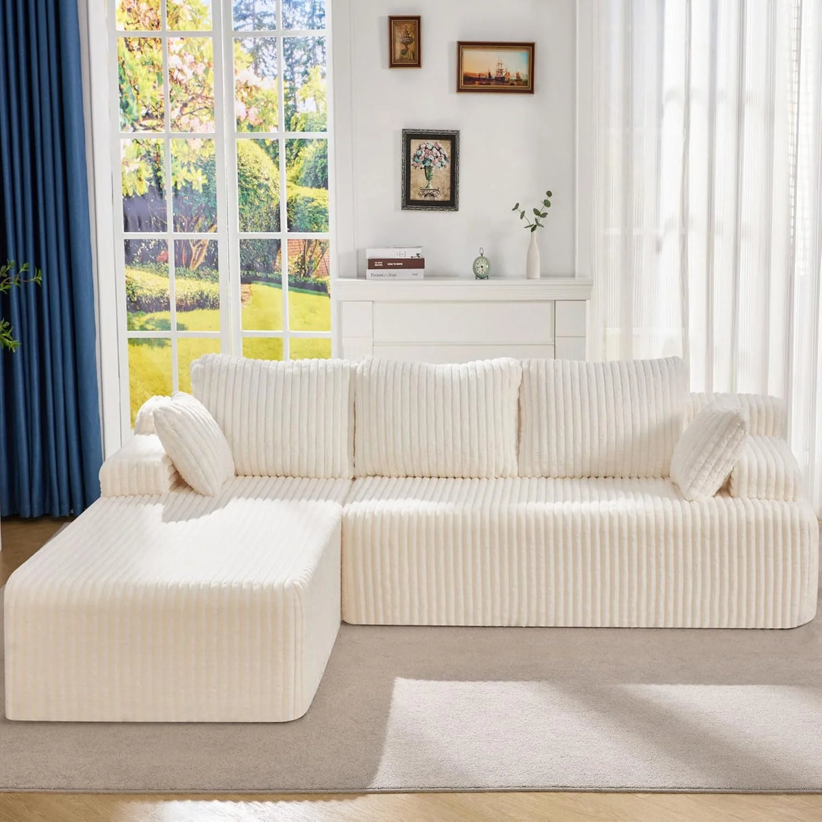 Modular Sectional Sofa Couches L-Shape Couch 3 Seat Modular Sofa Memory Foam Sectional Couches for Living Room, Cloud Couch with Oversized Chaise (Grey Stripe, 96 Left Facing Chaise)
