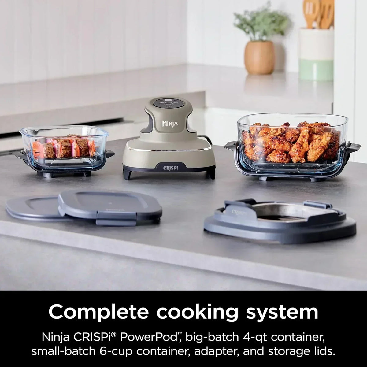 Ninja Crispi 4 in 1 Portable Glass Air Fryer Cooking System 4QT 6 Cup TempWare Glass Containers