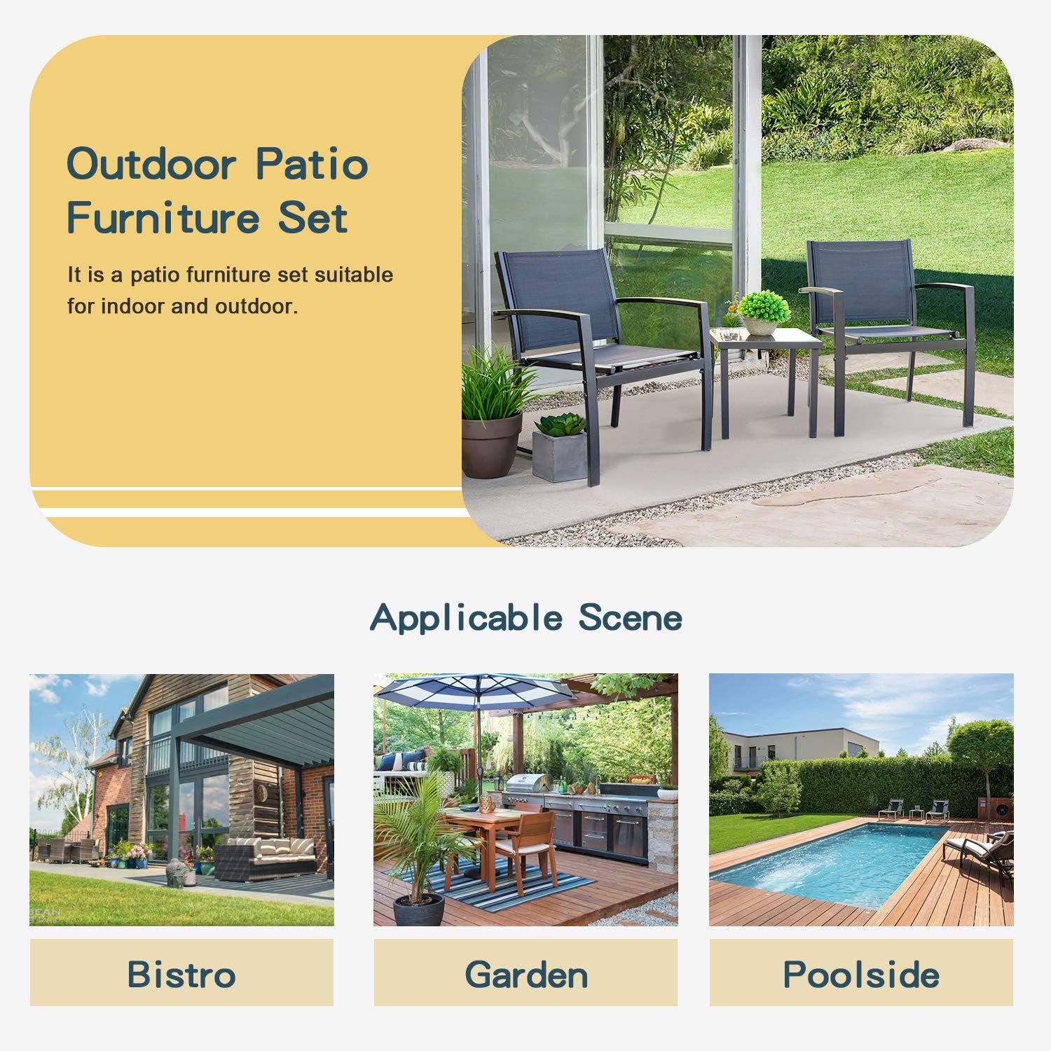Homall Patio Dining Set 7 Pieces Outdoor Furniture with Large Table and 6 Textilene Chairs