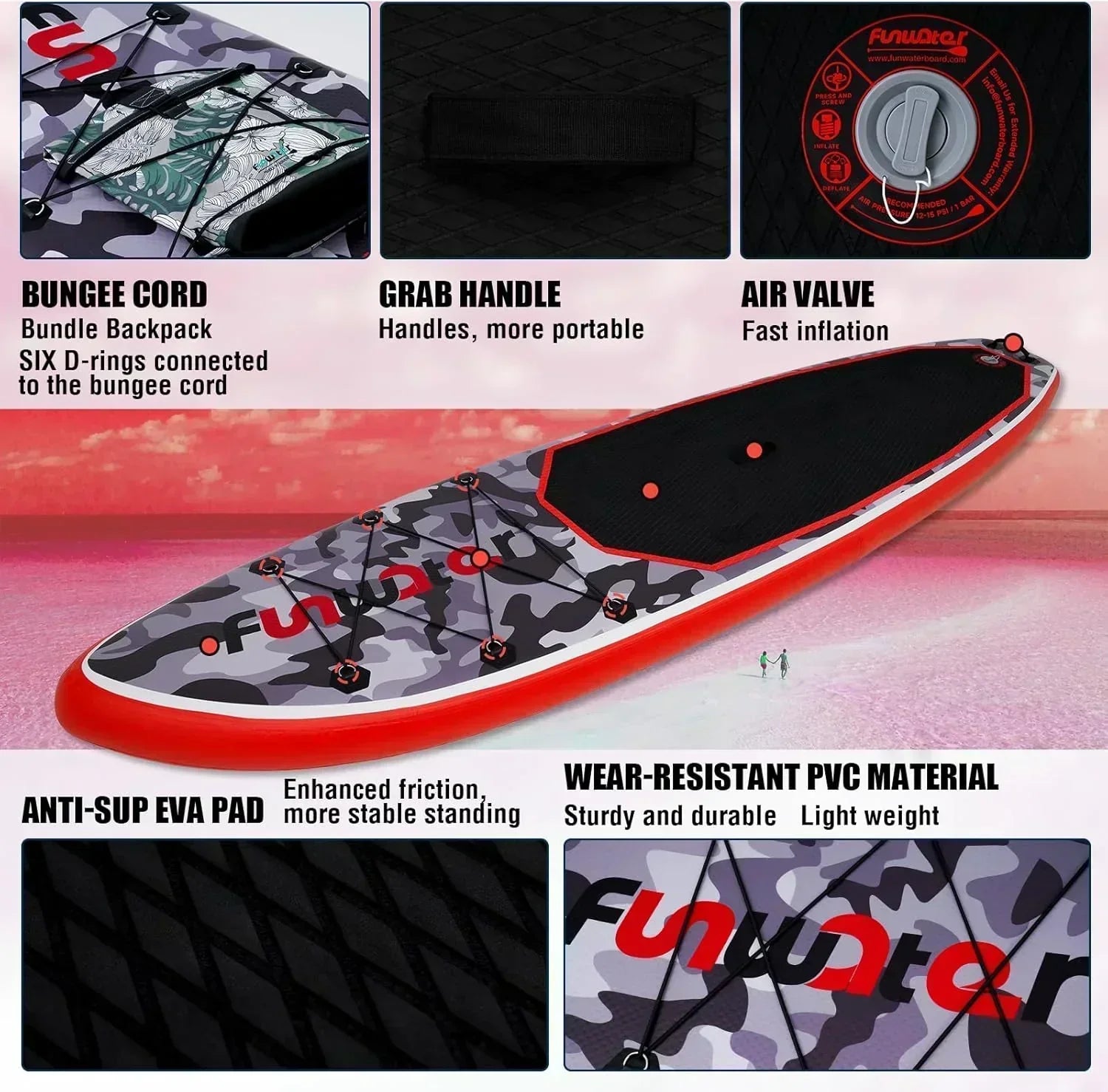 FunWater Inflatable Stand Up Paddle Board Premium SUP Paddle Accessories EVA Deck