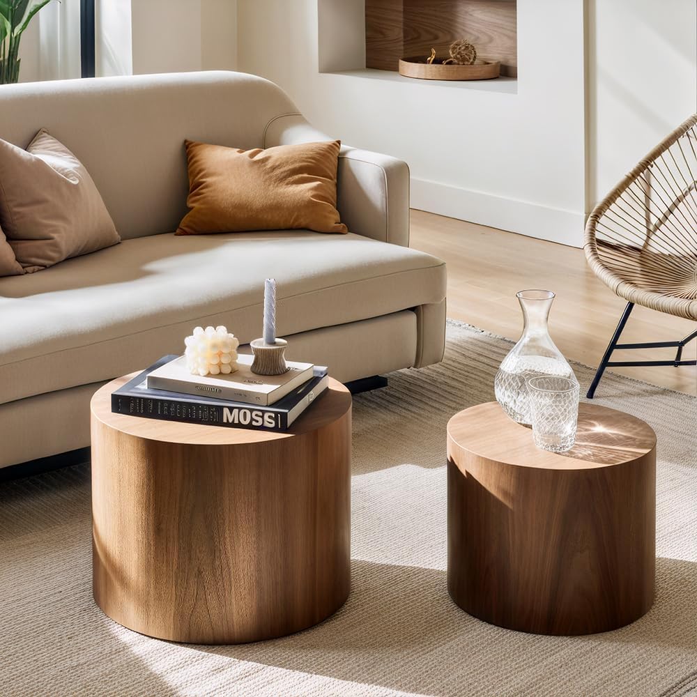 Nesting Coffee Table Set of 2 Modern Round Coffee Table with Non-Slip Feet Circle Accent Tables