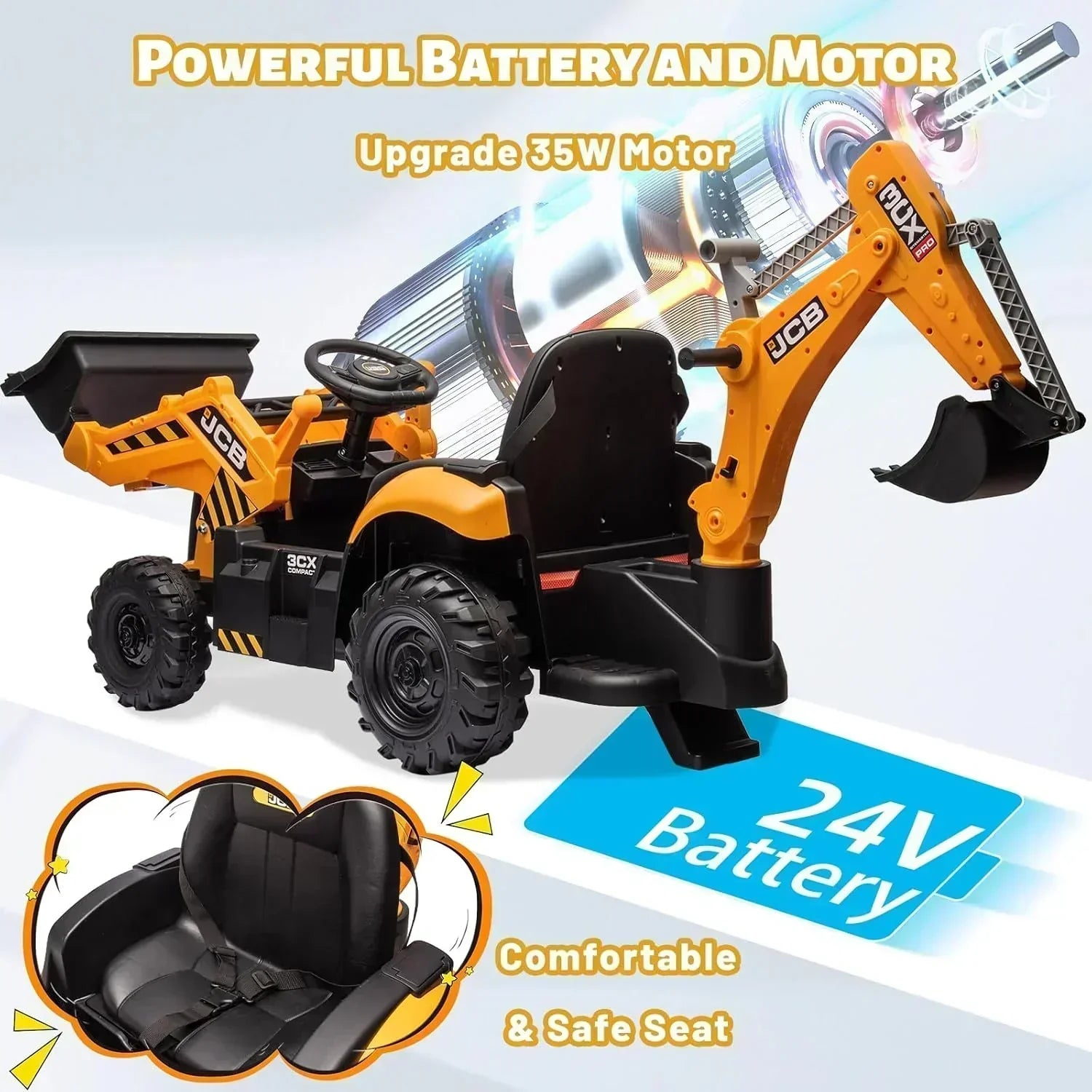 12V JCB Ride On Excavator Ride on Toys for Kids 4-8 Electric Car for Kids with Tractor