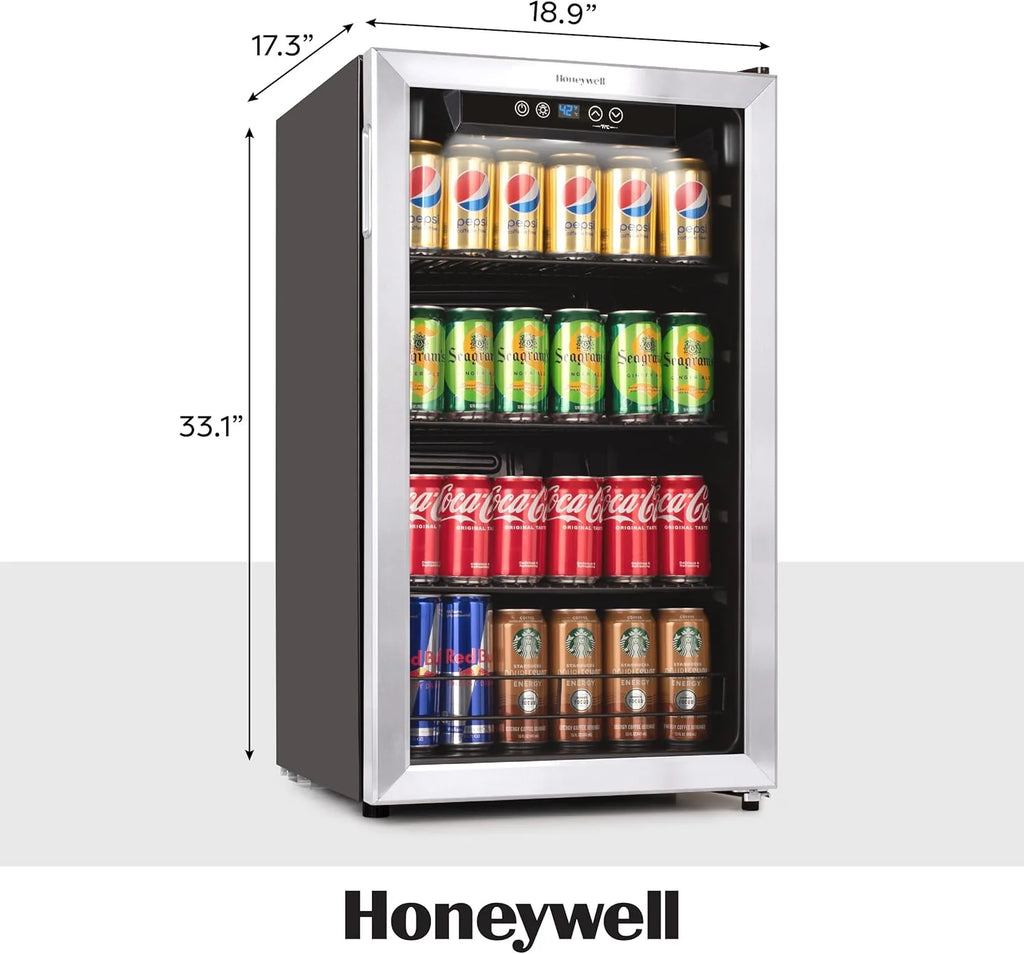 Beverage Refrigerator and Cooler, 115 Can Mini Fridge with Glass Door for Soda Beer or Wine for Office or Bar with Adjustable Removable Shelving
