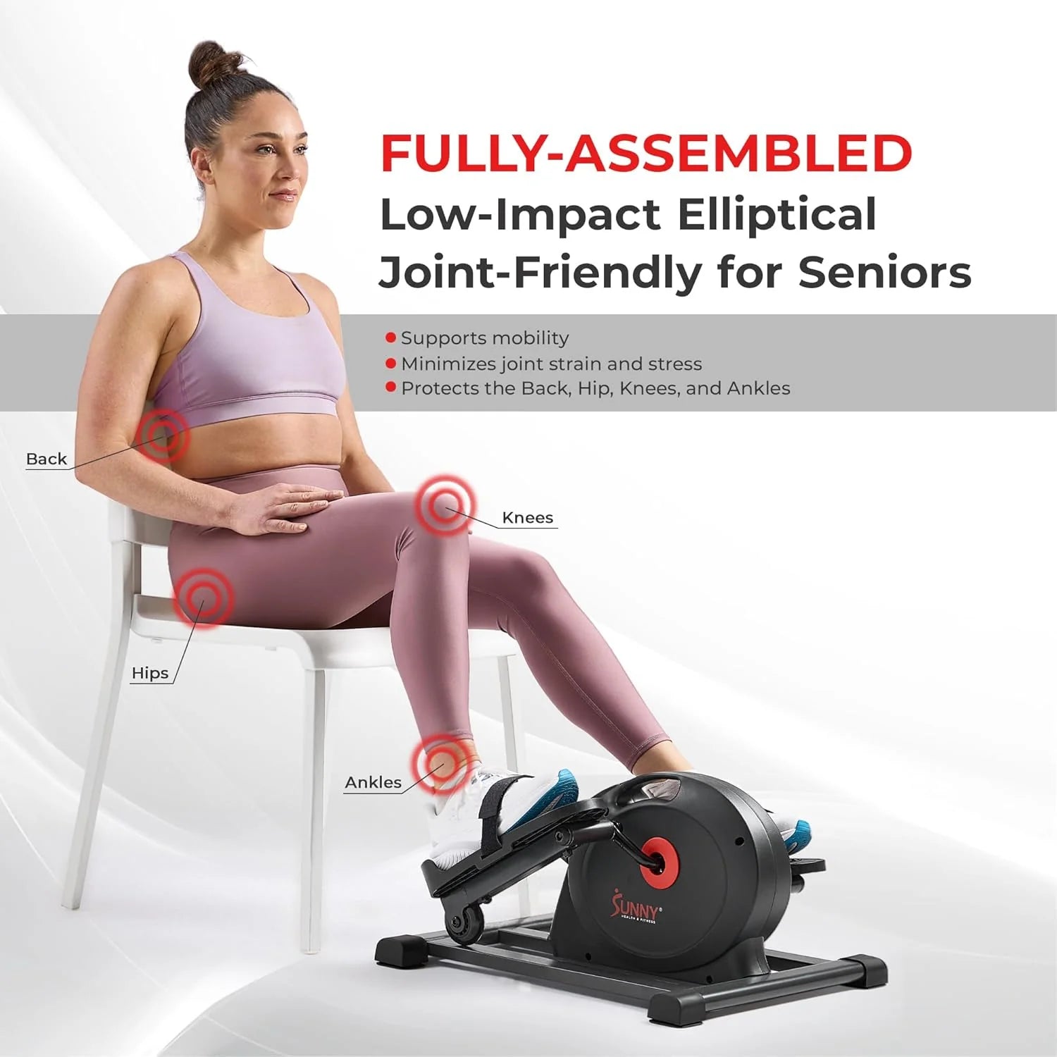 Sunny Health & Fitness Smart Mini Elliptical Trainer Indoor Under-Desk Pedal Exerciser for Seniors