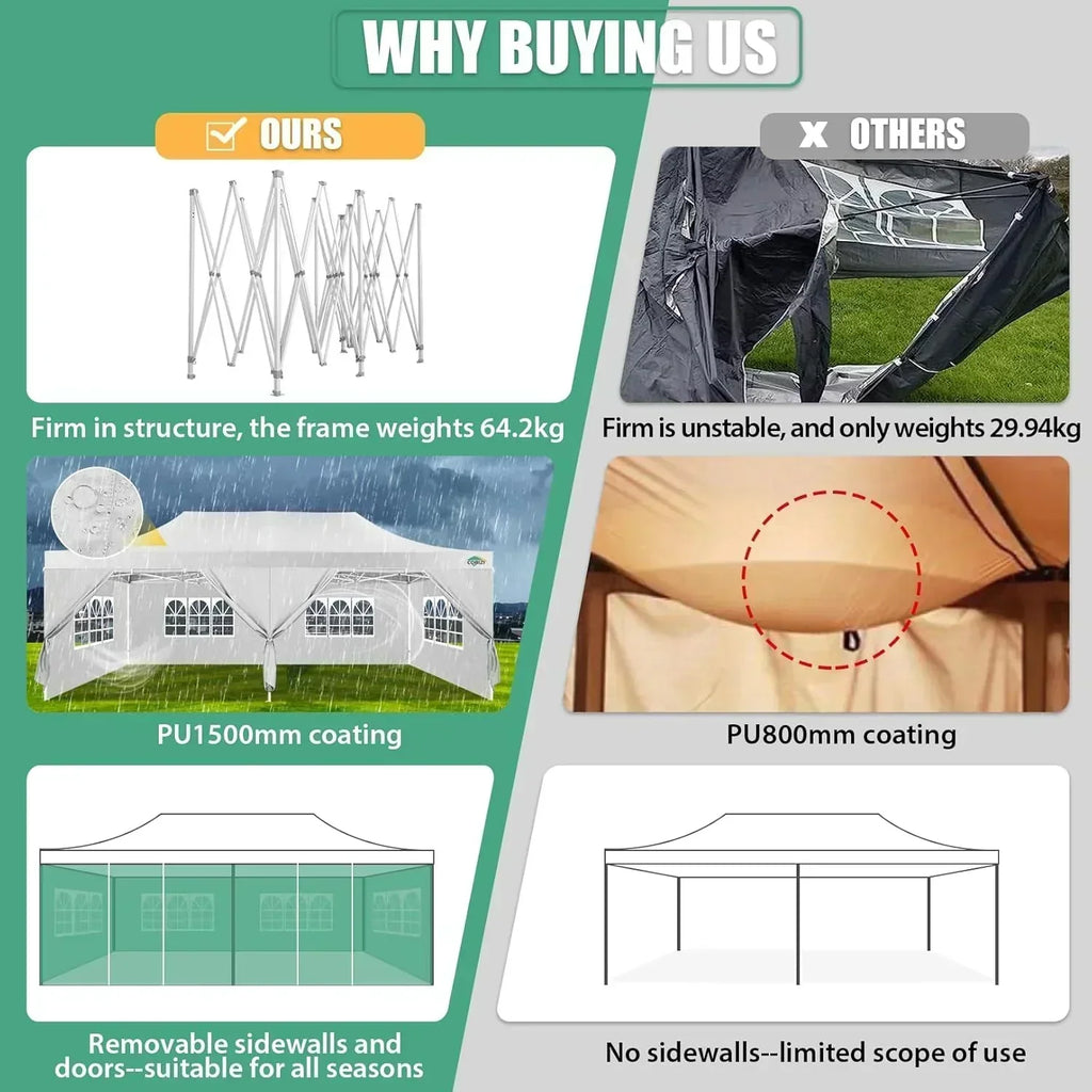 COBIZI 10x20 Heavy Duty Pop up Canopy Tent 6 sidewalls Commercial Canopy Wedding Party Tents