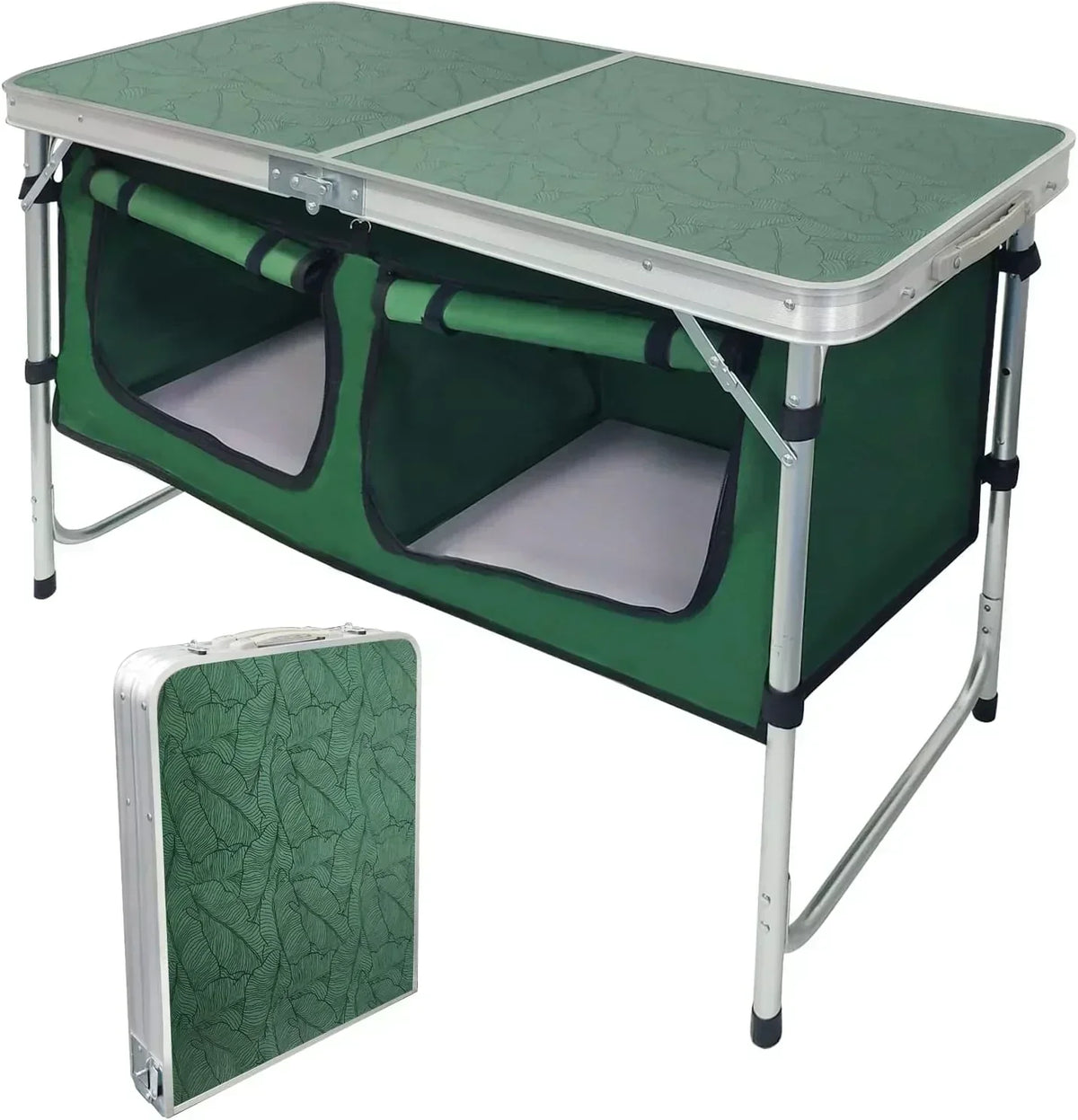 Outdoor Folding Table Aluminum Lightweight Height Adjustable with Storage Organizer