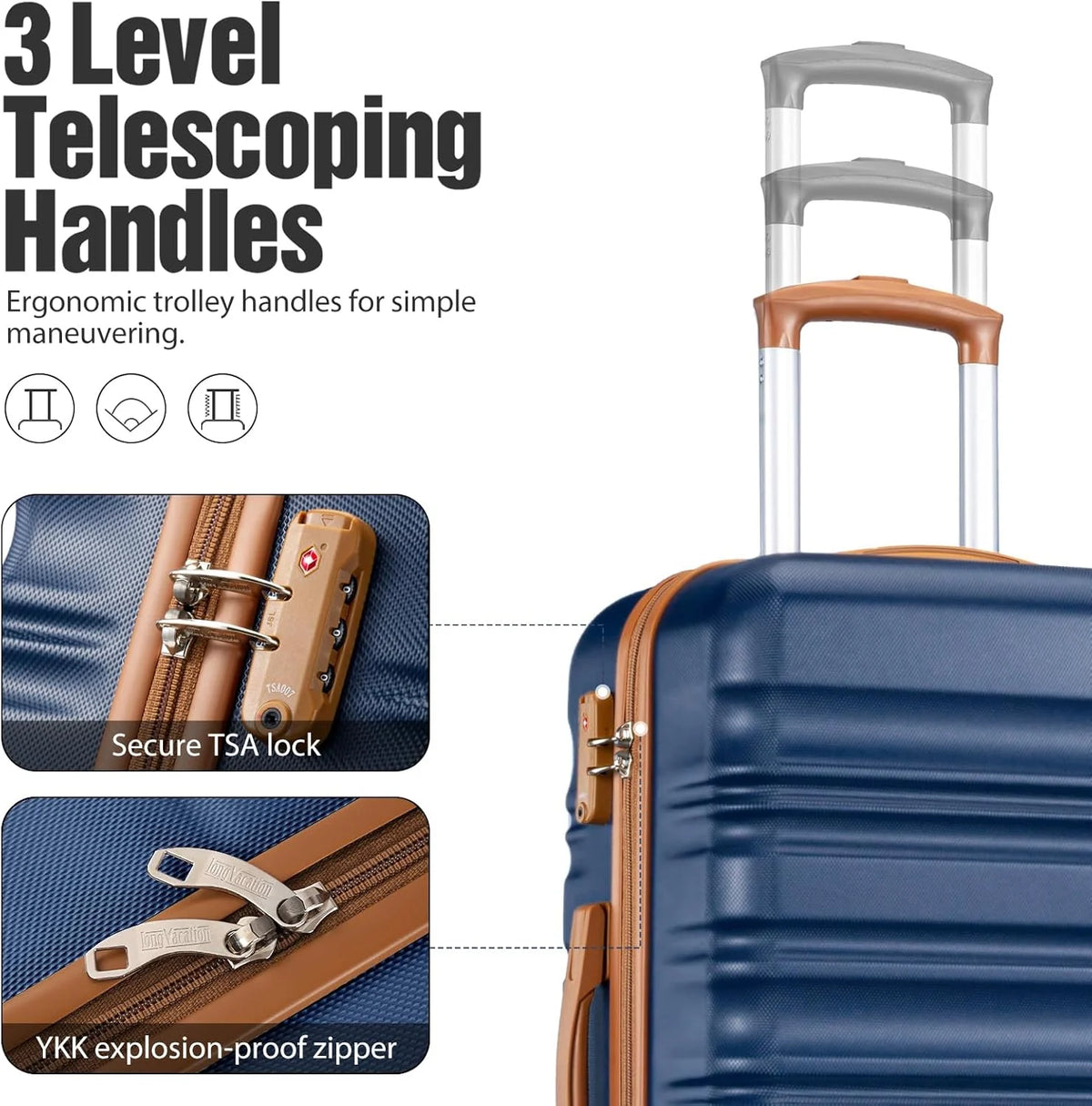 LONG VACATION 6 Piece Luggage Set Carry on Suitcase with ABS+PC hardshell, Spinner Wheels & YKK Zipper TSA Lock