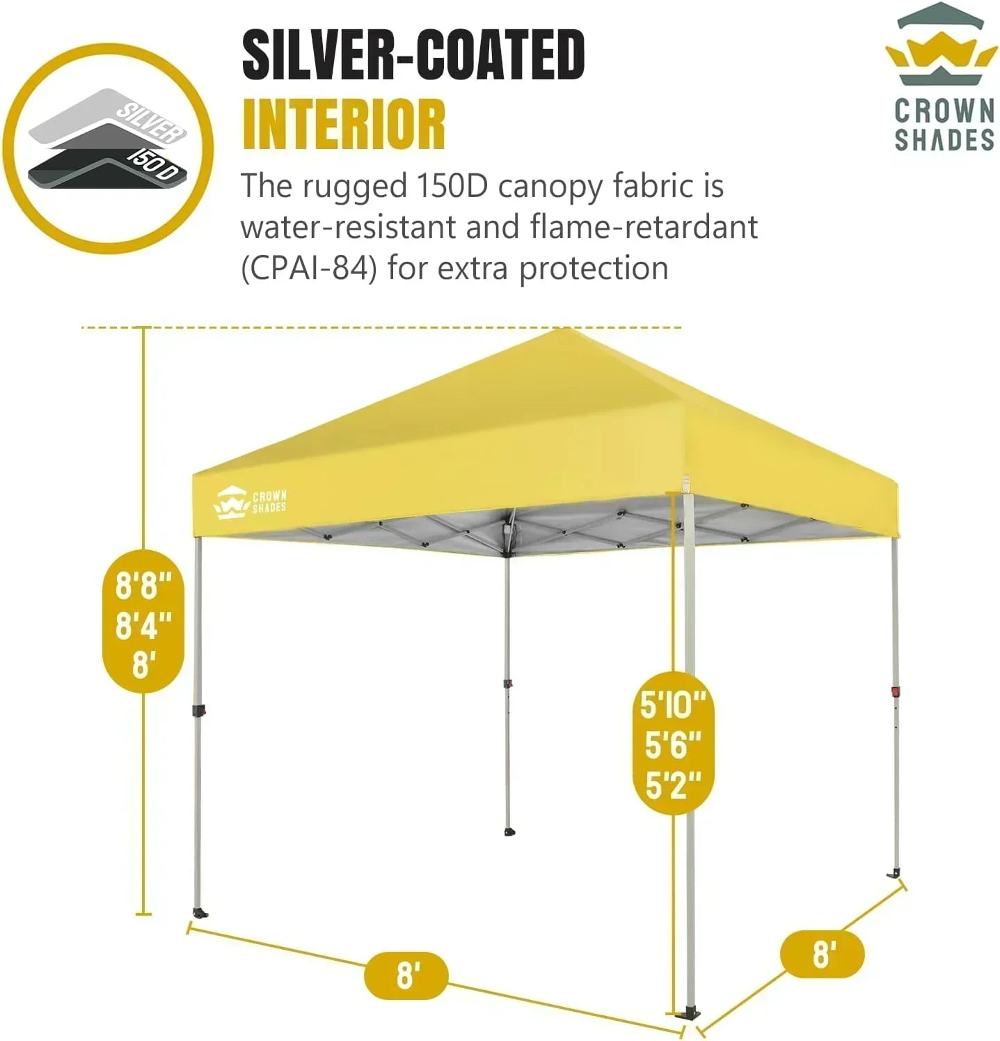 10x10 Pop-Up Awning One-Click Installation Beach Tent Outdoor Sunshade Silver Coated Top
