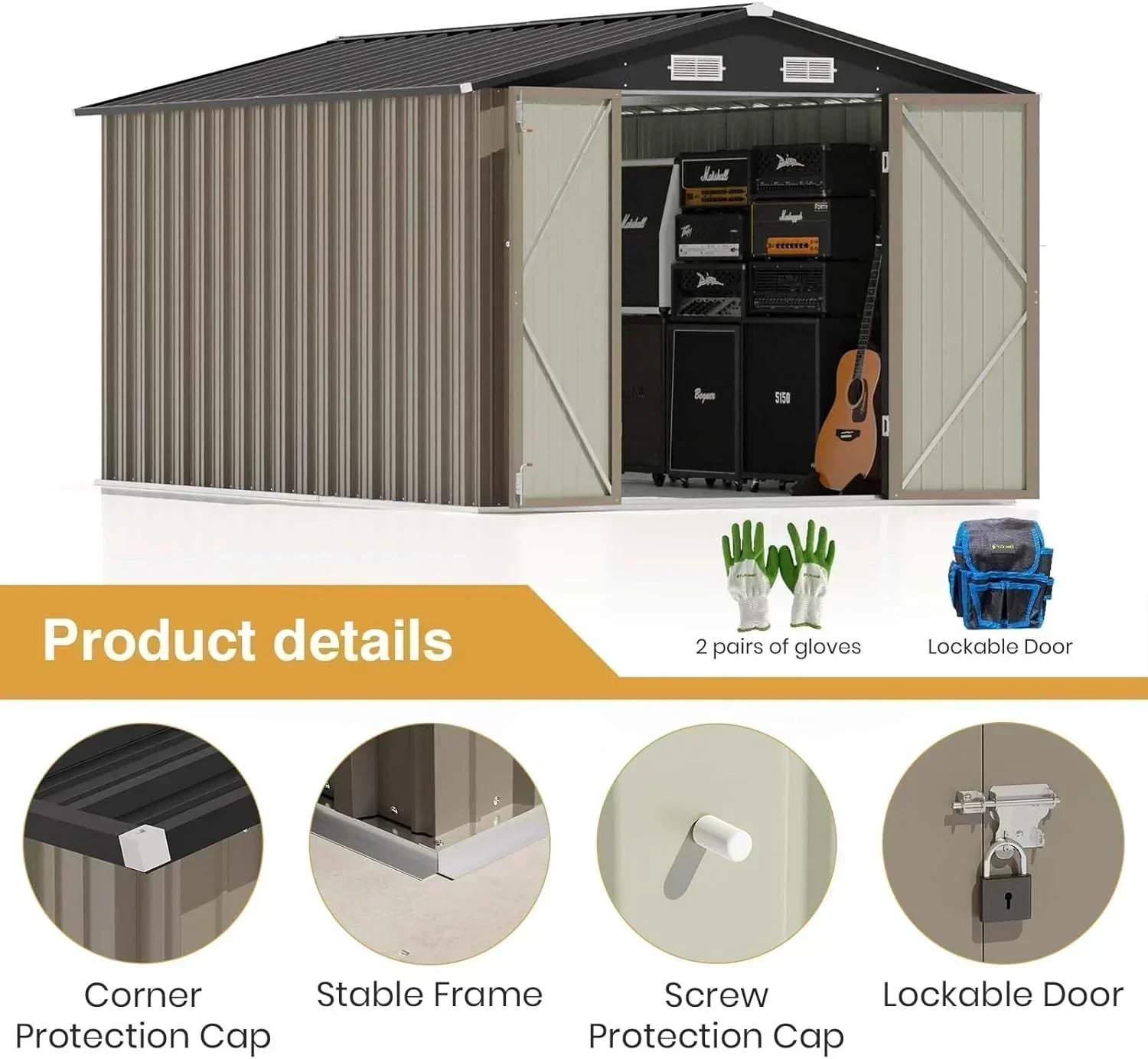 Patiowell 5x3 FT Outdoor Storage Shed Tool Shed with Sloping Roof and Lockable Door Metal Shed