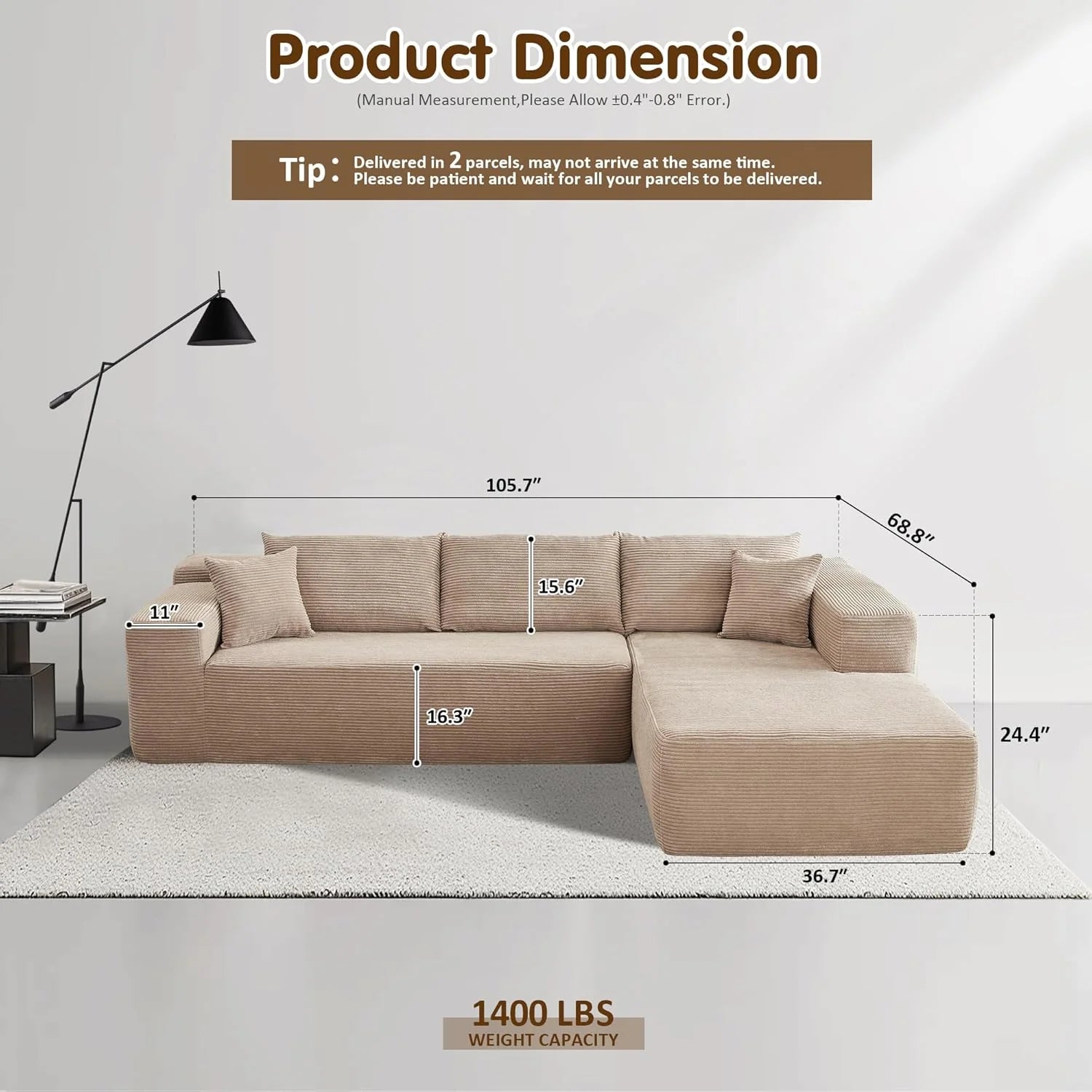 Ovios 104 Cloud Section Sofa L-shaped lounge chair, modern modular sofa