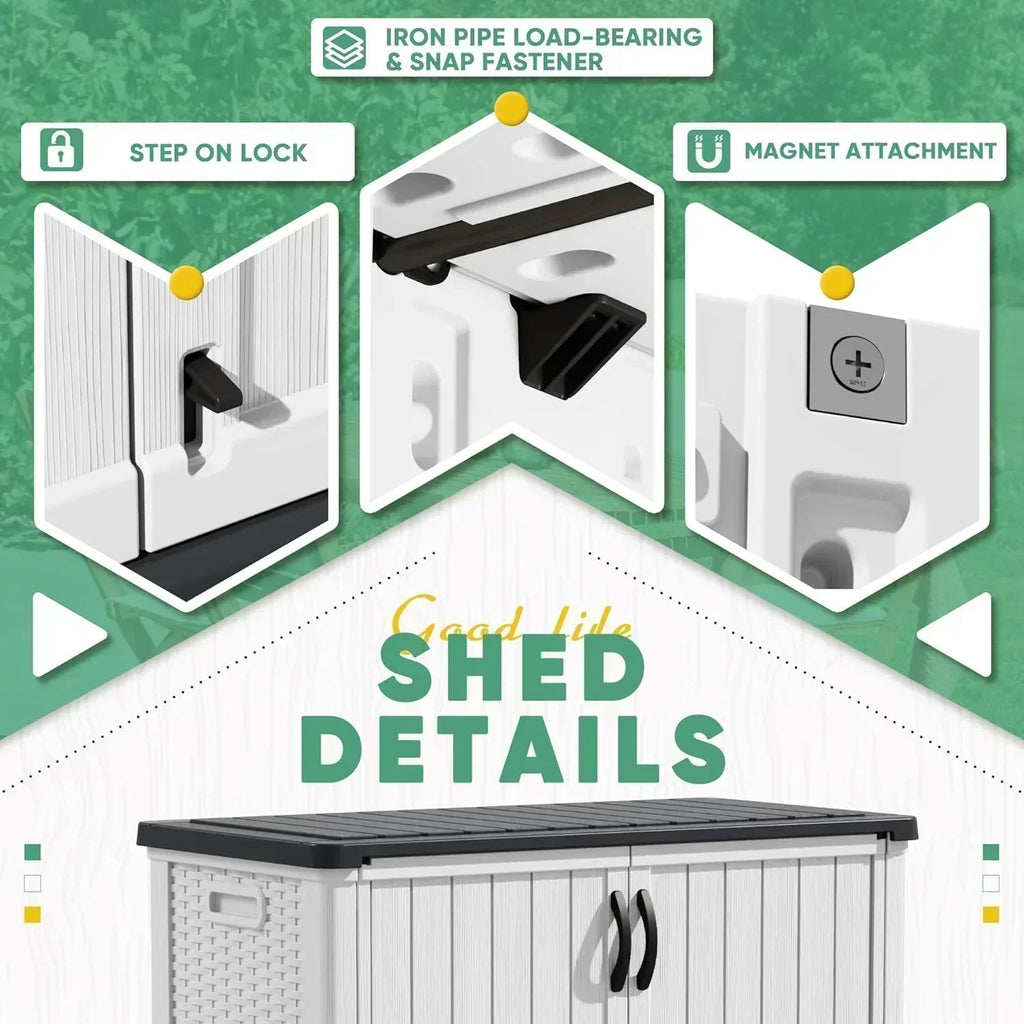 Devoko Outdoor Storage Cabinet 26 Cu Ft with Lockable Doors Horizontal Storage Shed Waterproof
